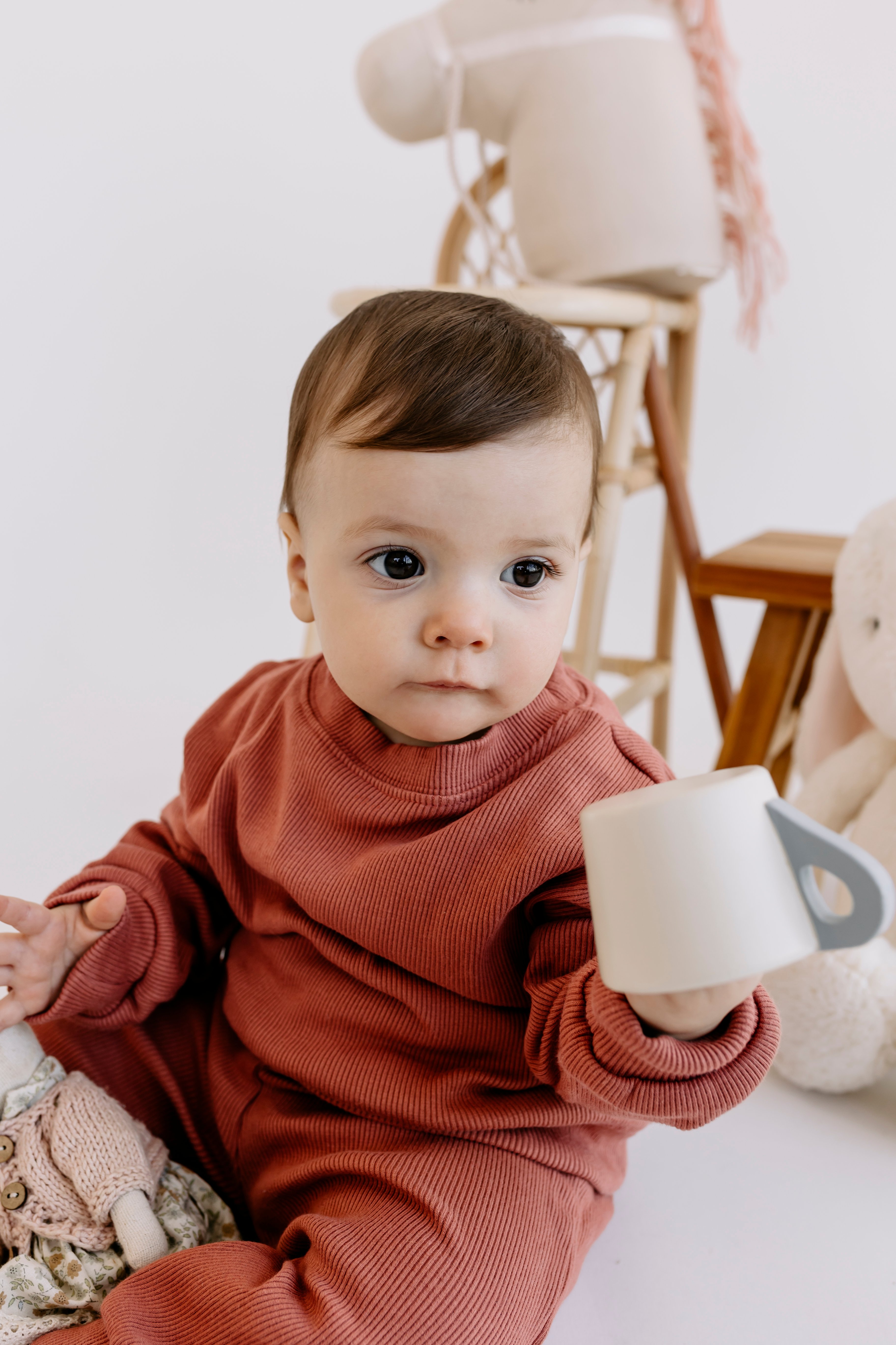 Yobebek 2'li Alt Üst Takım Erkek Kız Bebek Kiremit Rengi