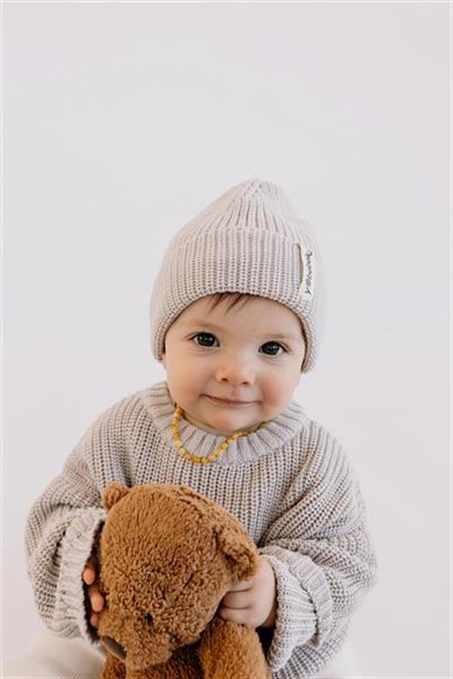 Yobebek Erkek Kız Bebek Triko Bere Bej Renk
