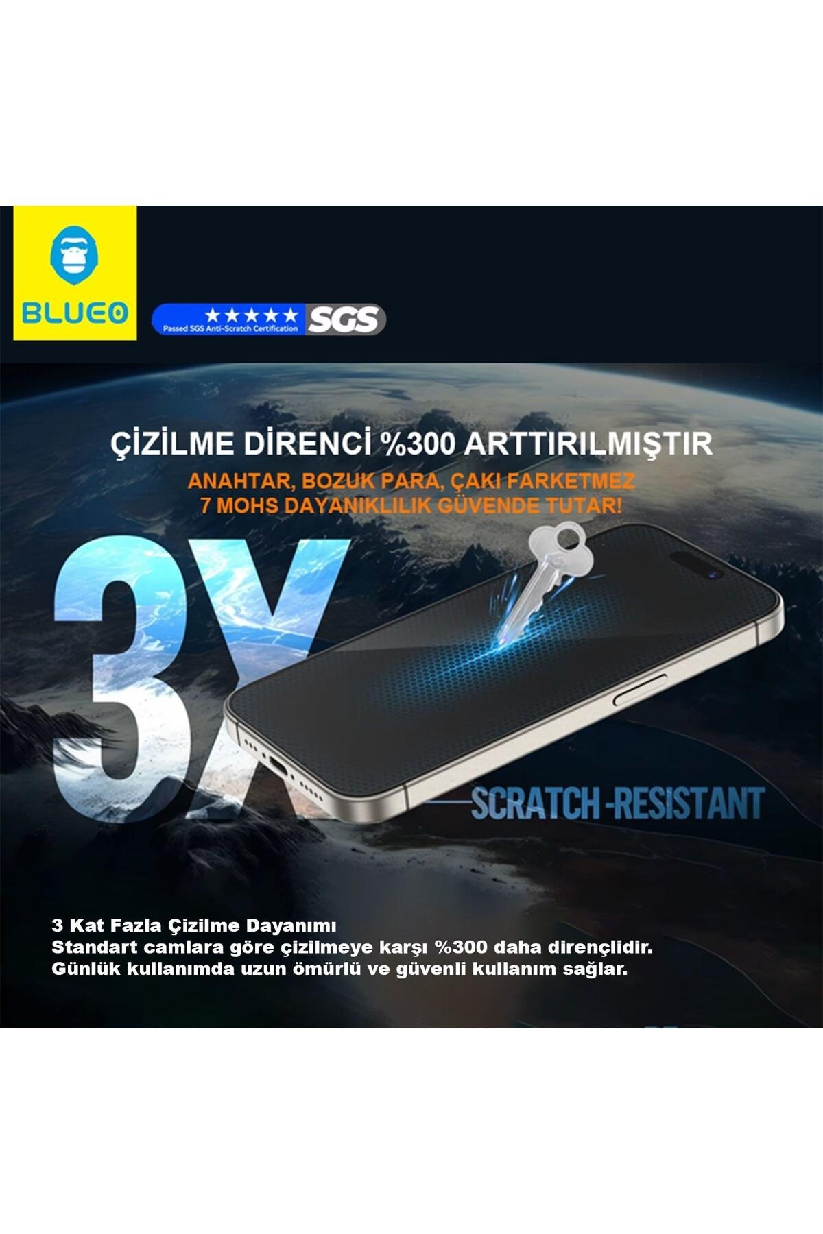 Blueo Crystal iPhone 17 Pro Max Uyumlu 7 MOhs Sertlik 3 Kat Çizilmeye Dayanıklı Cam Ekran Koruyucu Aparat