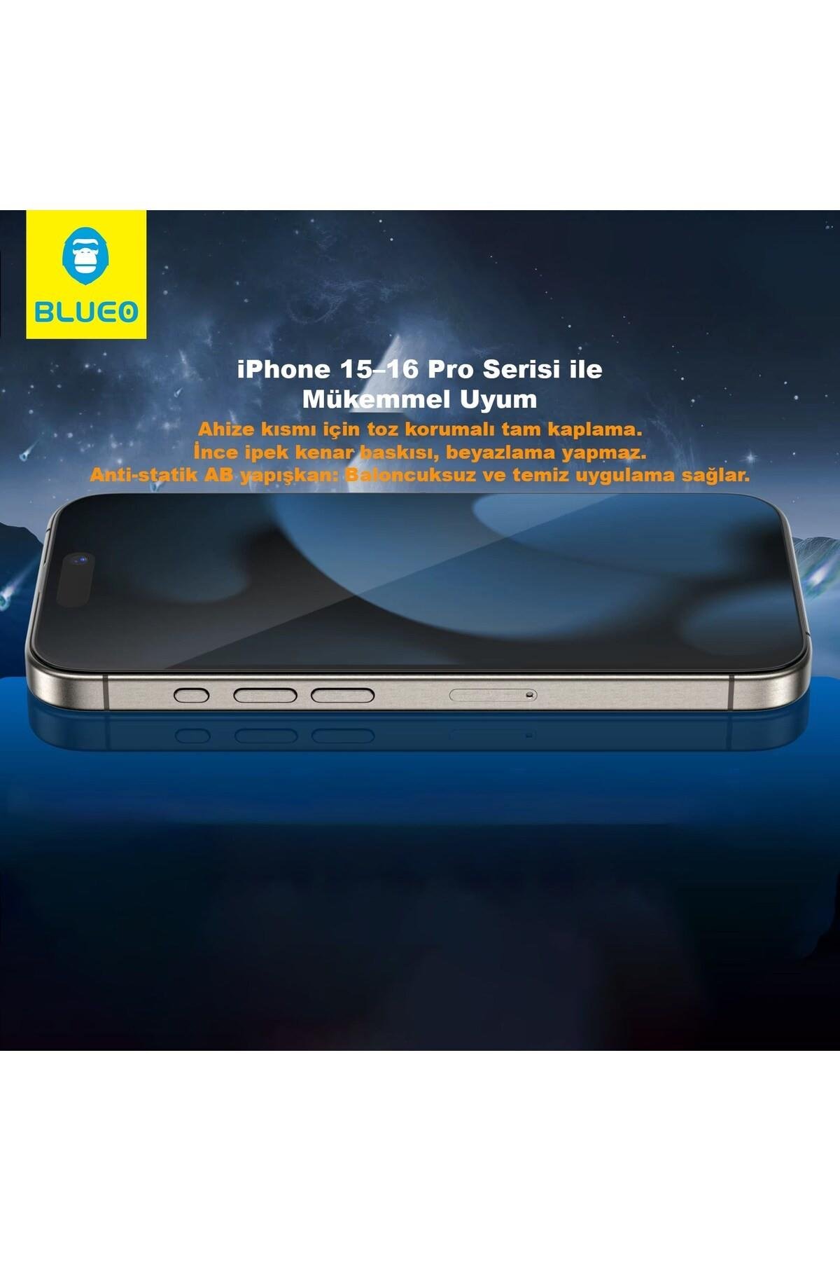 Blueo Crystal iPhone 17 Pro Max Uyumlu 7 MOhs Sertlik 3 Kat Çizilmeye Dayanıklı Cam Ekran Koruyucu Aparat