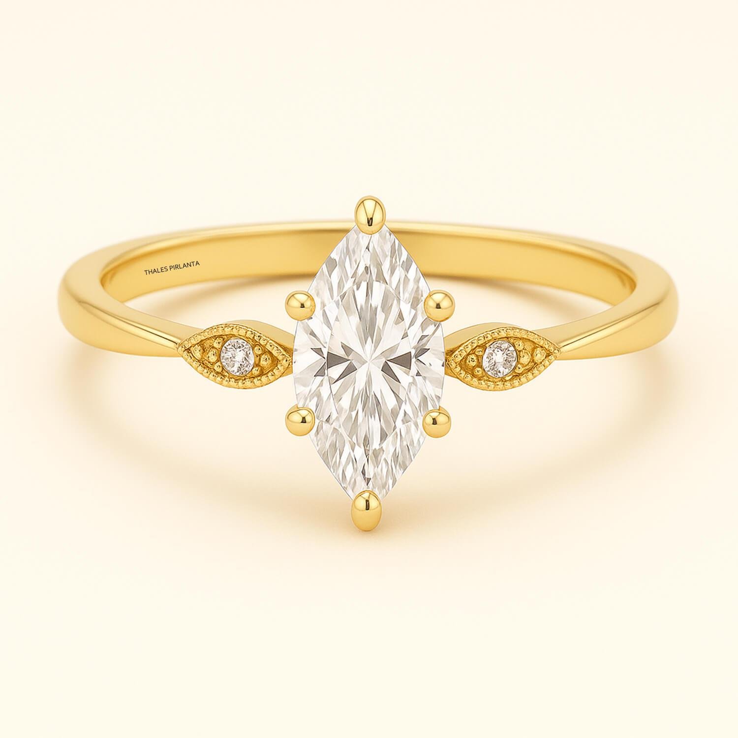 0.52 Karat D SI Pırlanta Vintage Markiz Yüzük