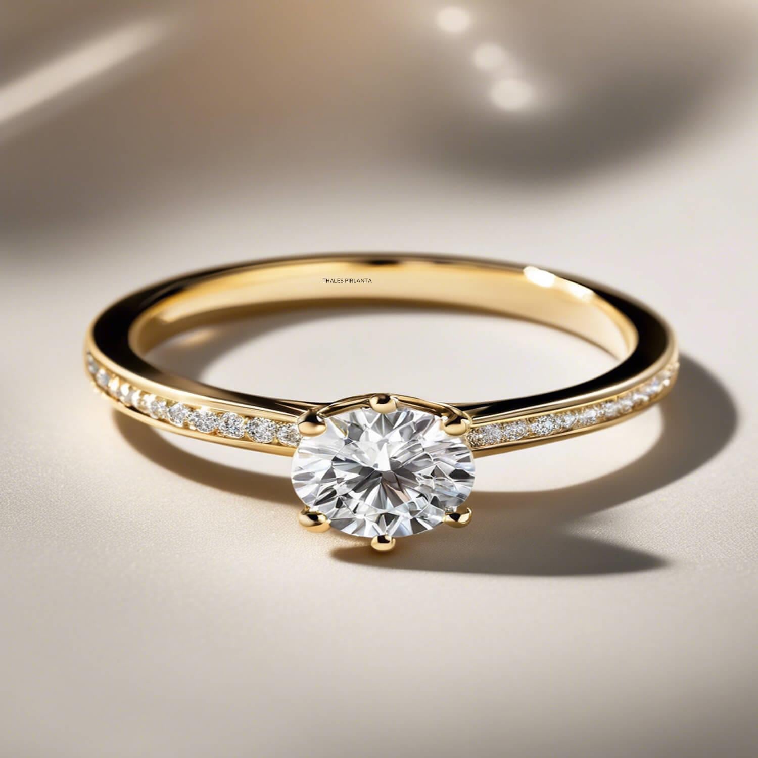 0.70 Karat E Renk Kenarları Taşlı Tektaş Pırlanta Yüzük