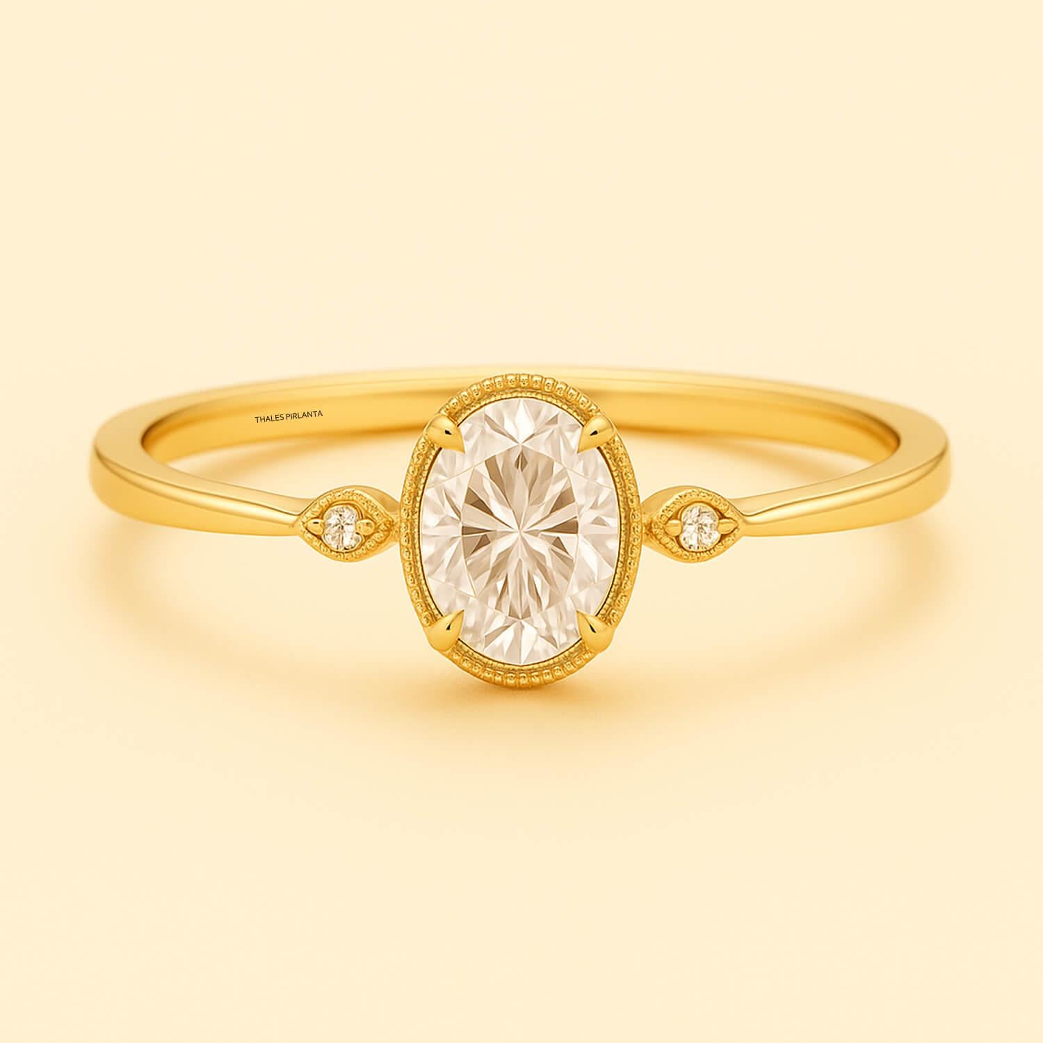 0.51 Karat F Renk Oval Evlilik Yüzüğü Vintage