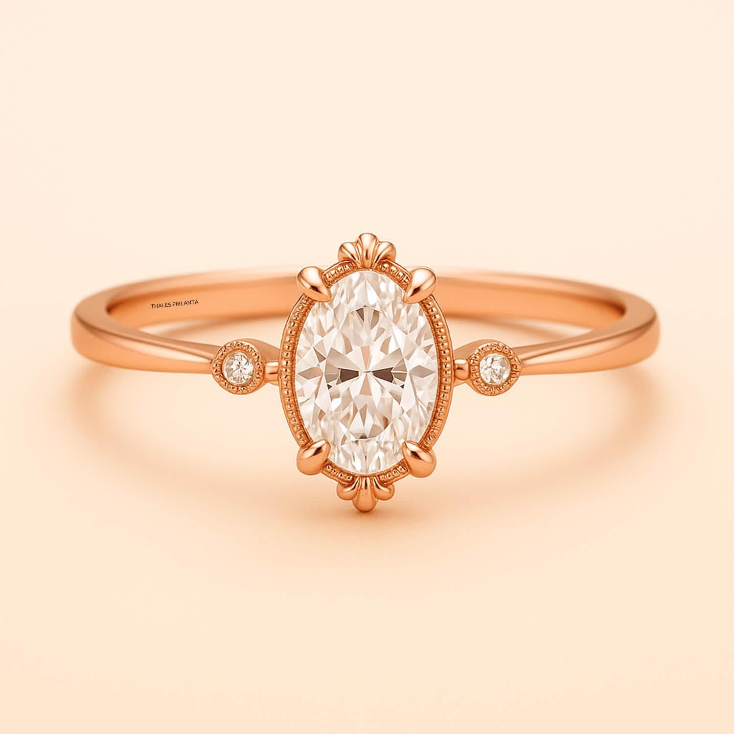 0.51 Karat F SI Oval Evlilik Teklifi Vintage Yüzük