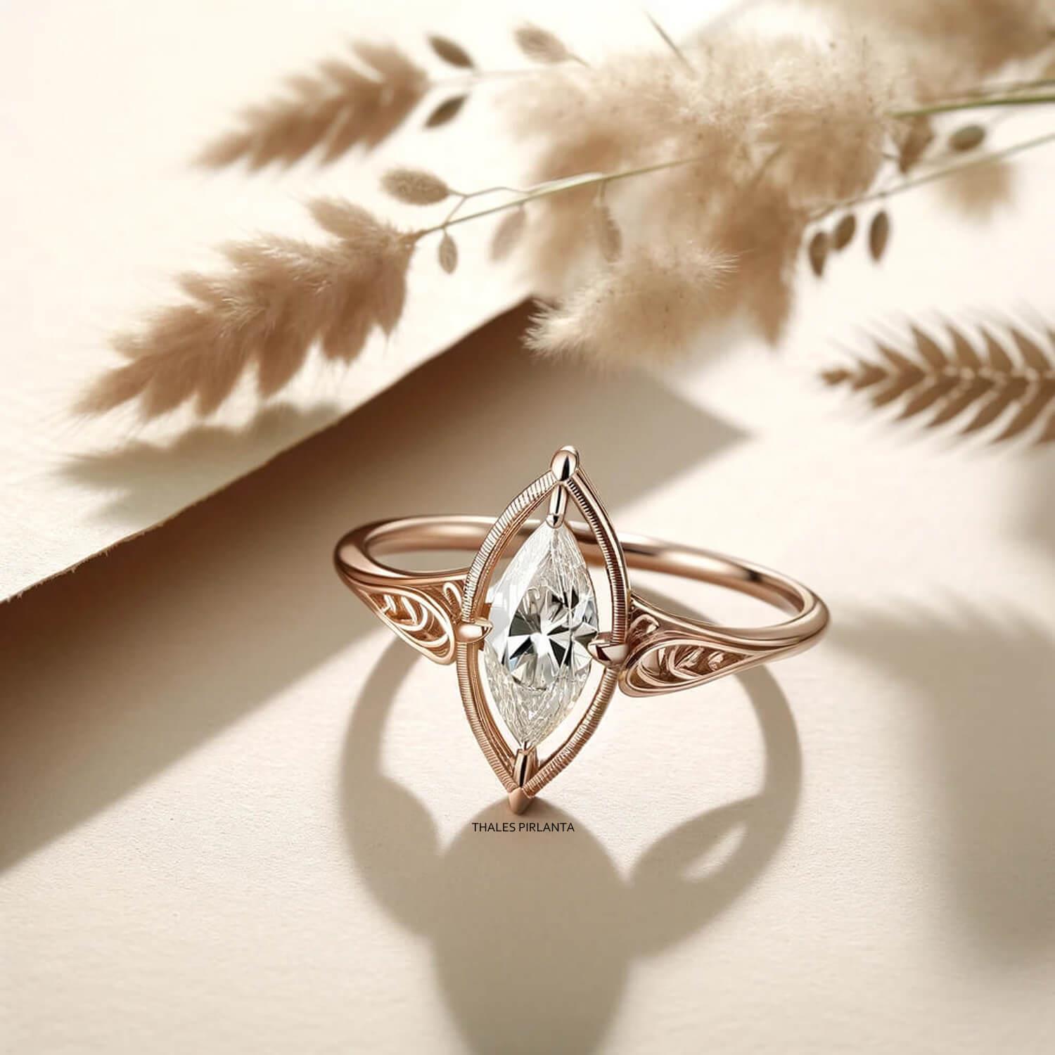 0,30 Karat Vintage Tasarım Markiz Tektaş Pırlanta