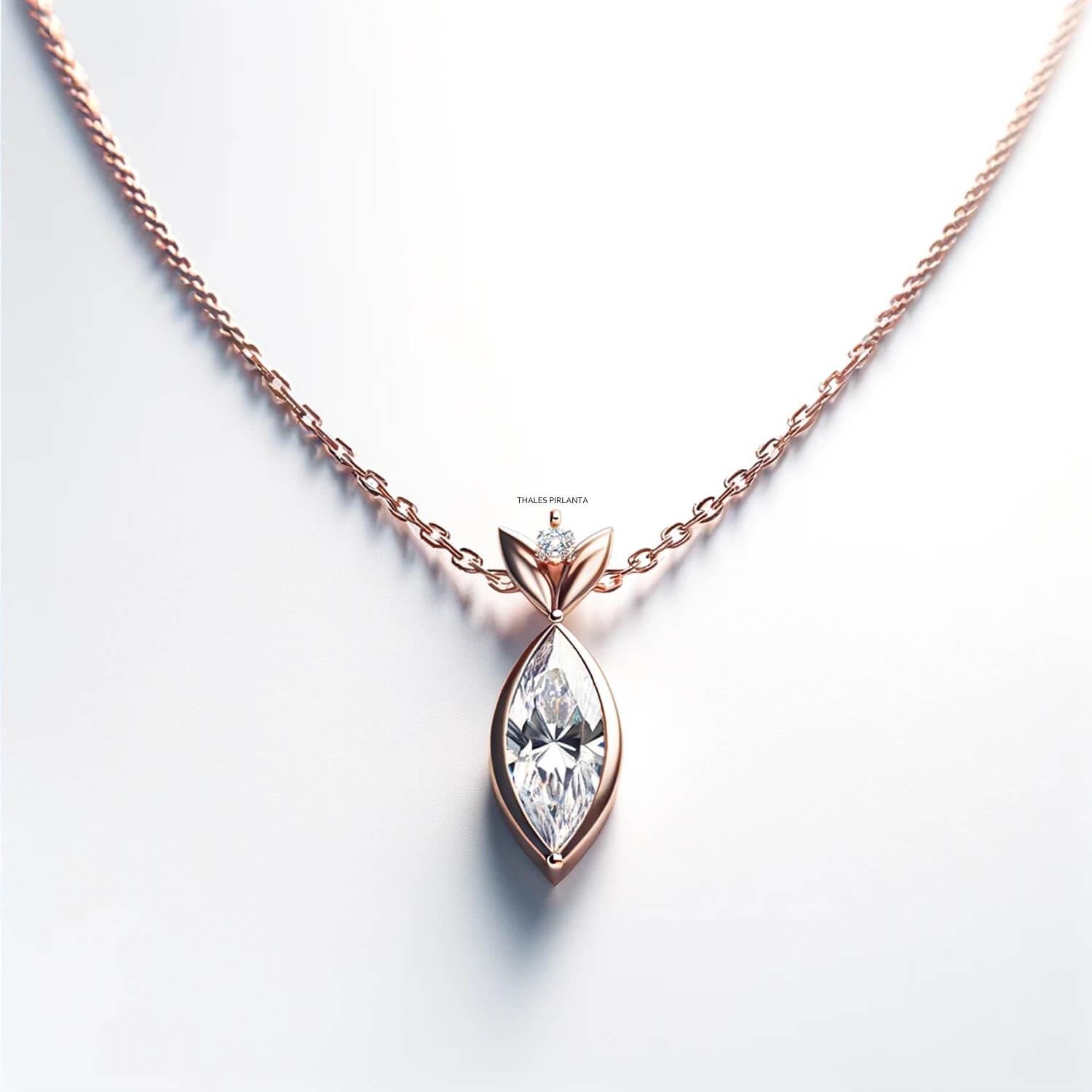 0,62 Karat Markiz Kesim Tektaş Pırlanta Kolye