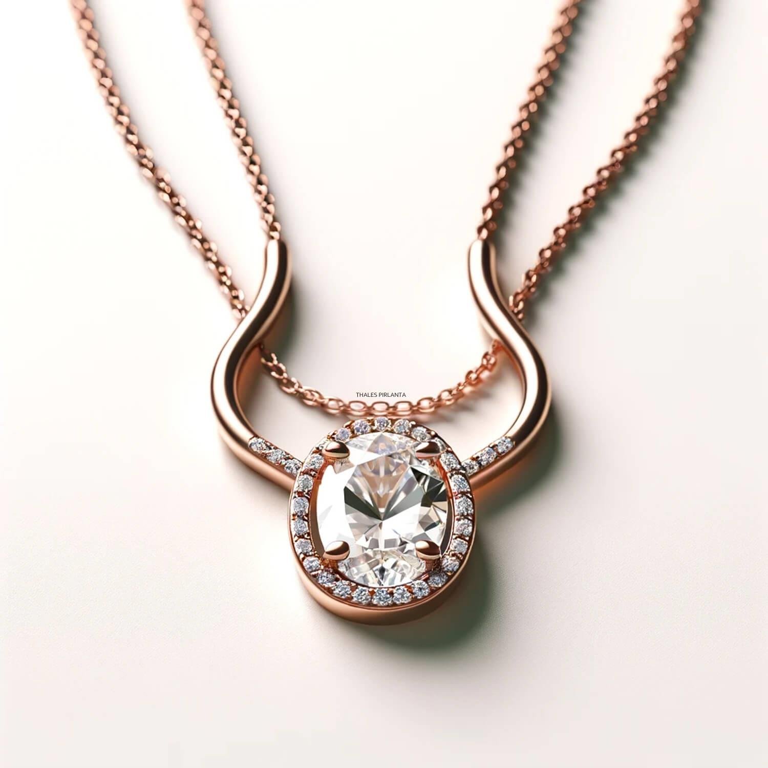 0,96 Karat Tasarım Oval Pırlantalı Kolye