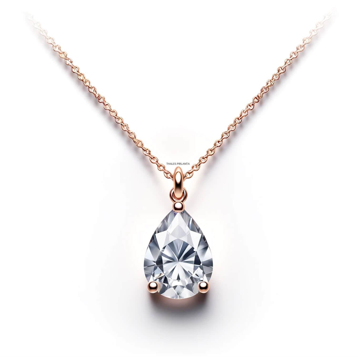 Beyaz Topaz Taşlı Altın Damla Tektaş Kolye