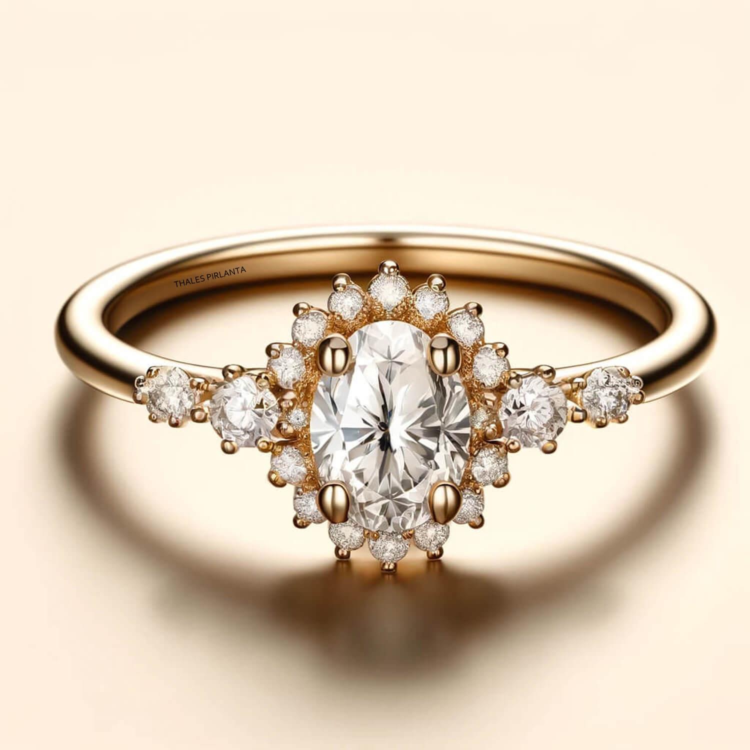 Oval Taşlı Vintage Evlilik Teklifi Yüzüğü