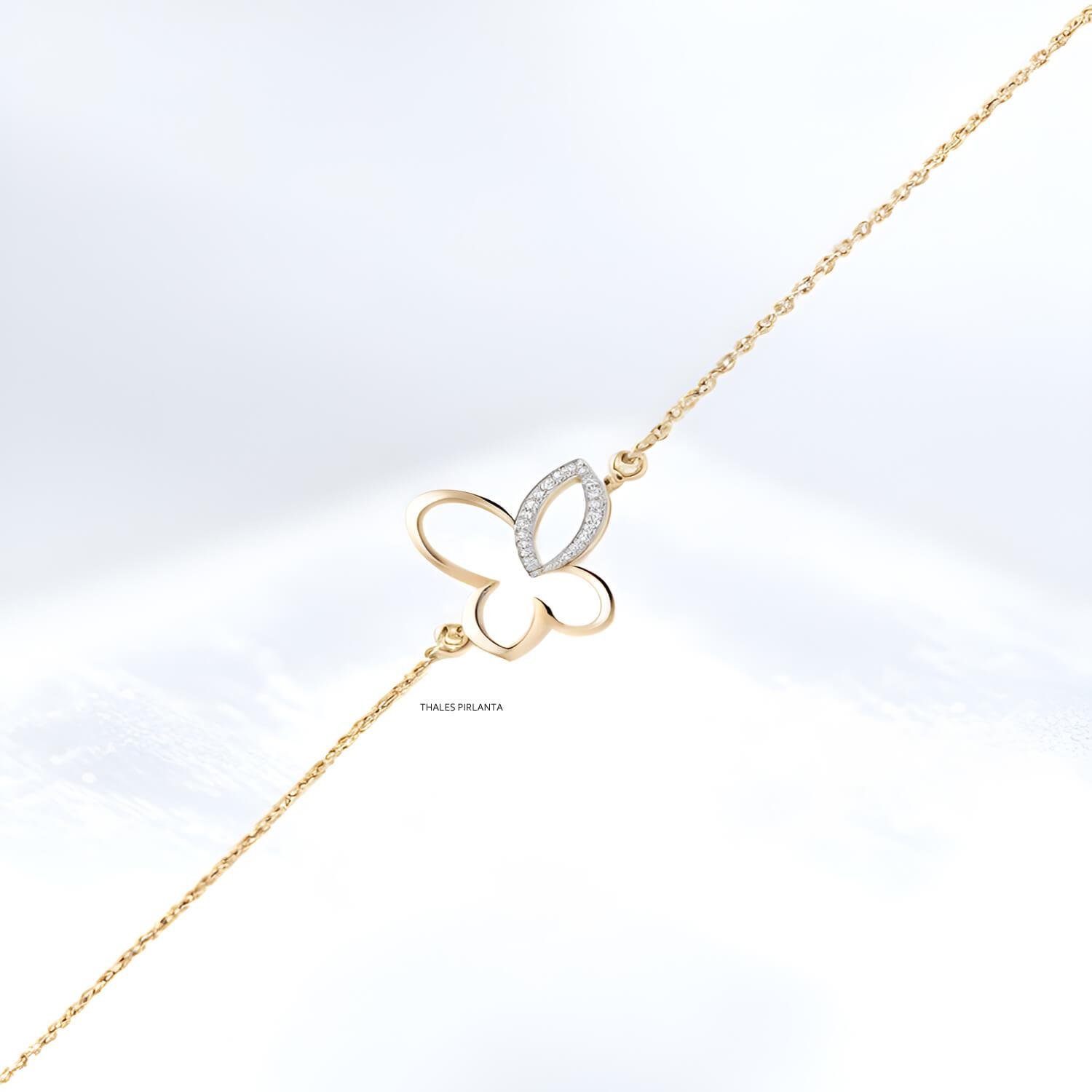 Pırlanta Bileklik Kalpli Yonca