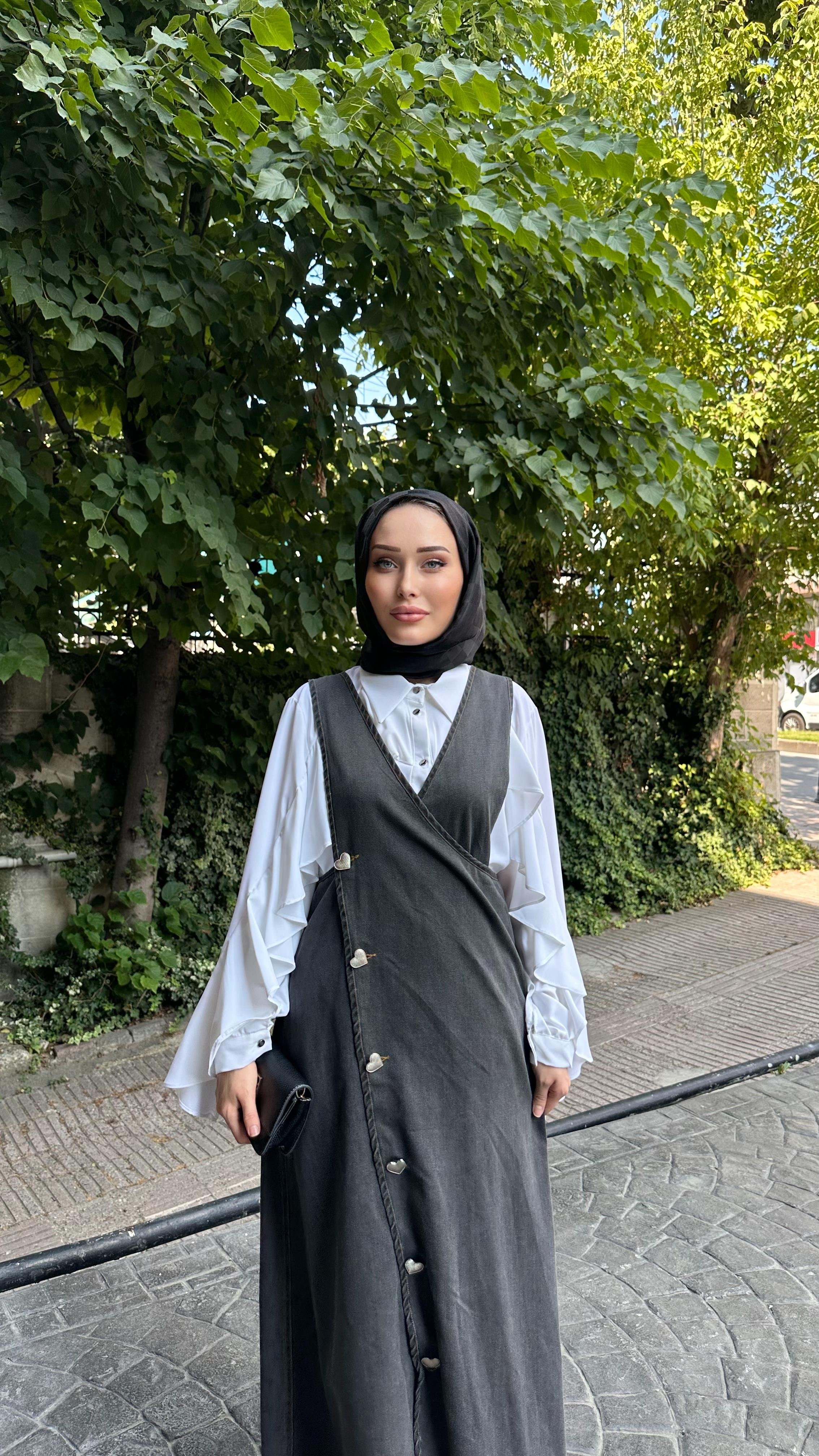  Kalp Düğmeli Kot Jile ANTRASİT