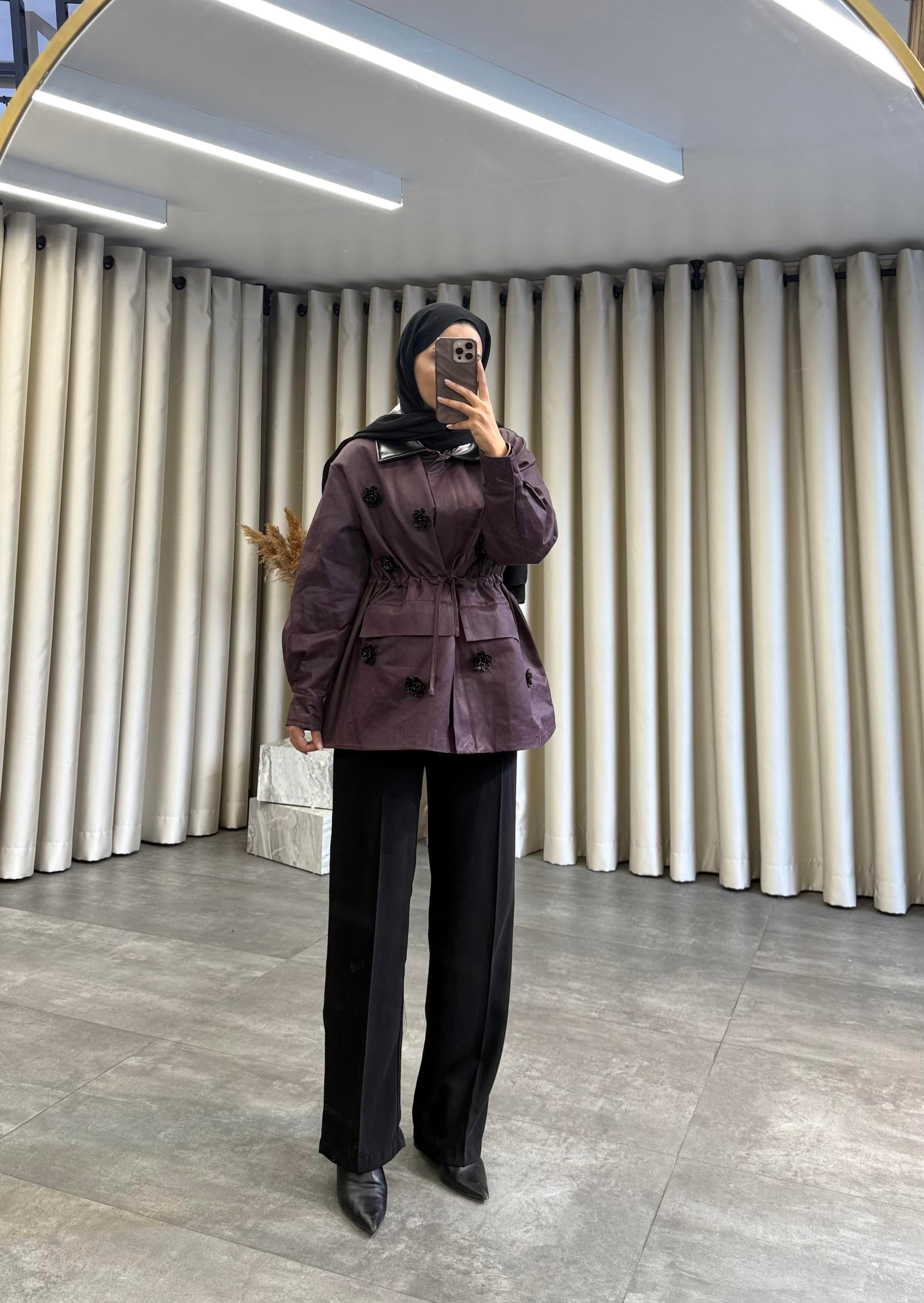   Rina Çicek Figürlü Ceket Mürdüm