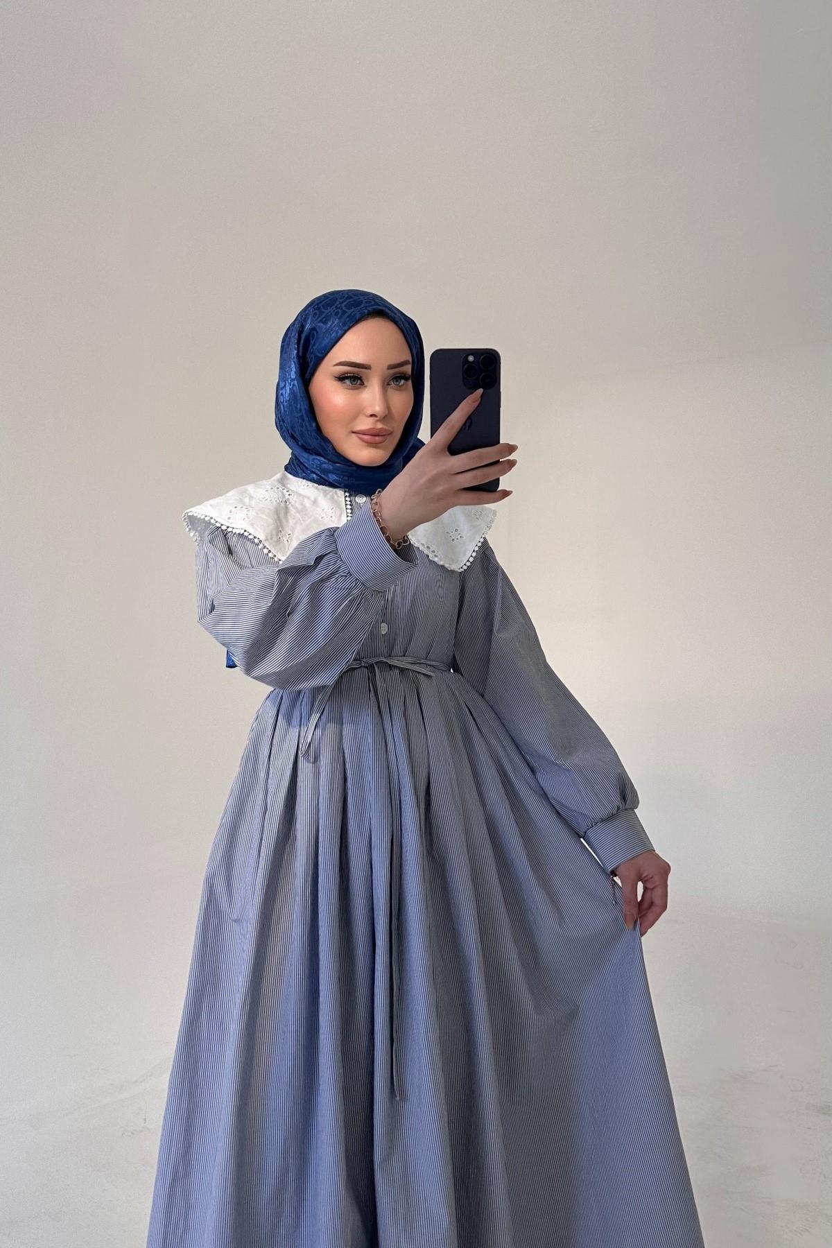 Bebe Yaka Poplin Elbise GRİ
