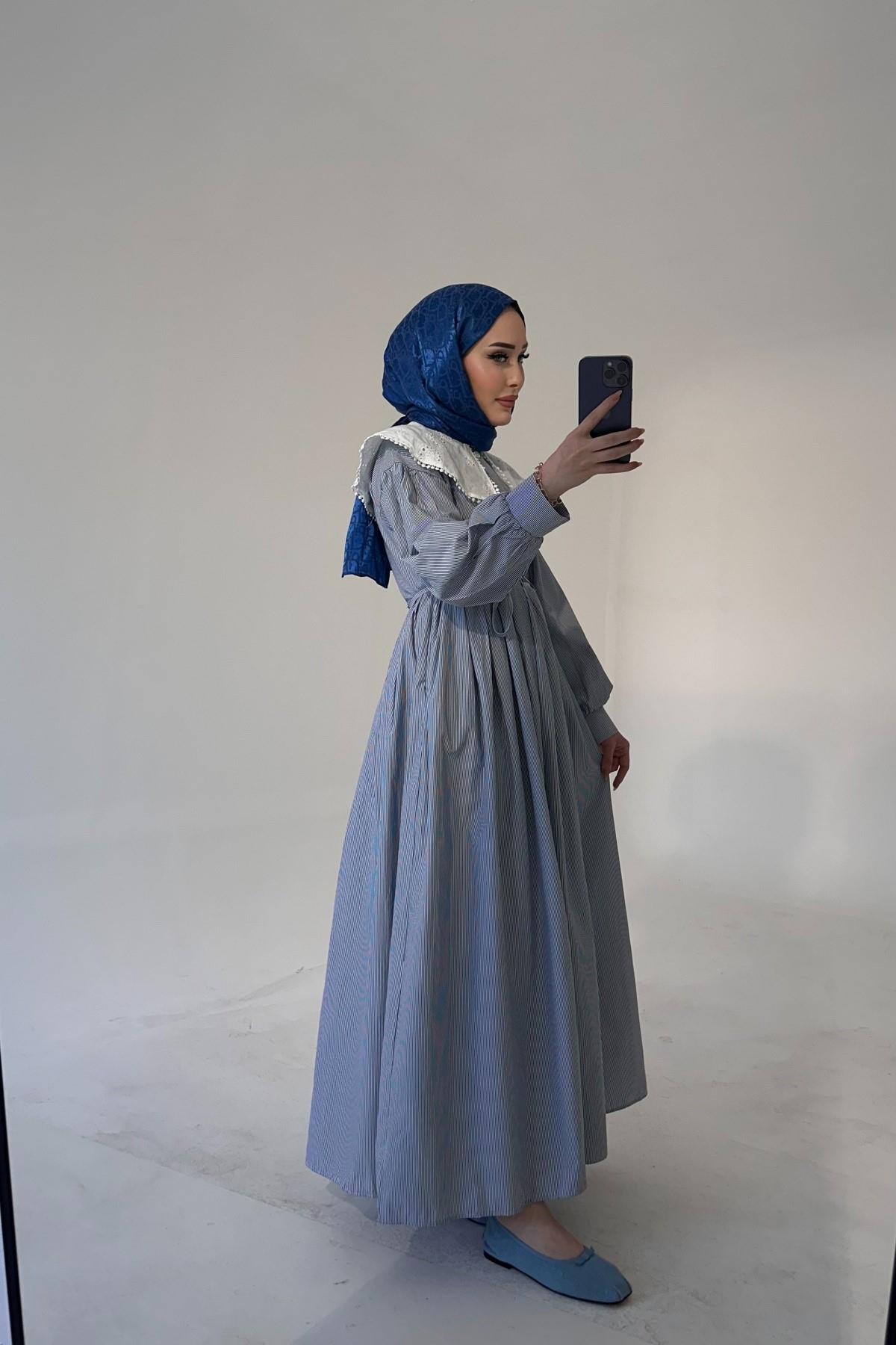 Bebe Yaka Poplin Elbise GRİ