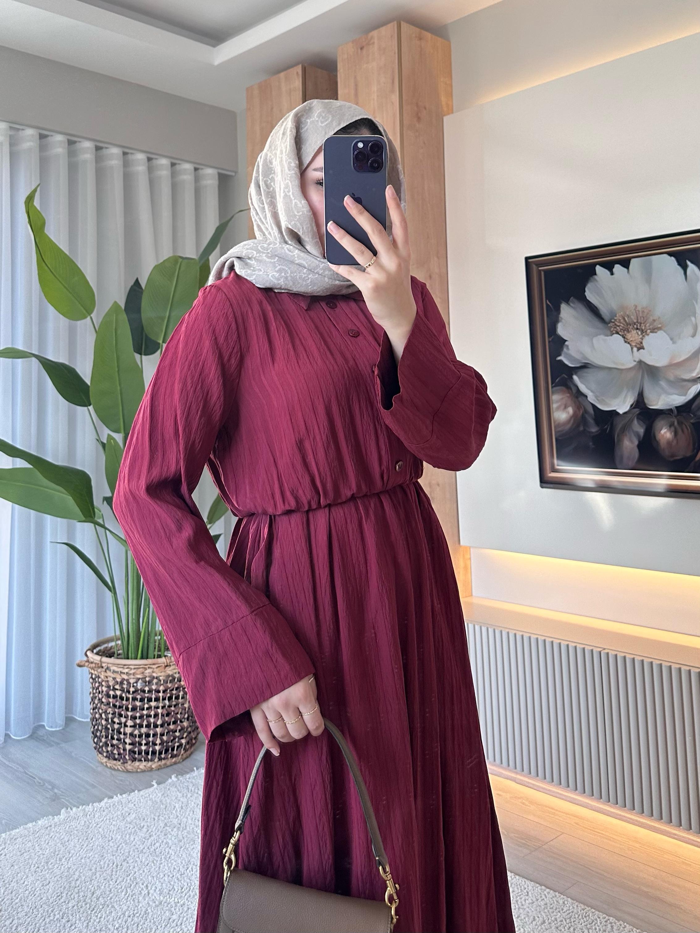 Bymn Beli Lastikli Elbise Bordo