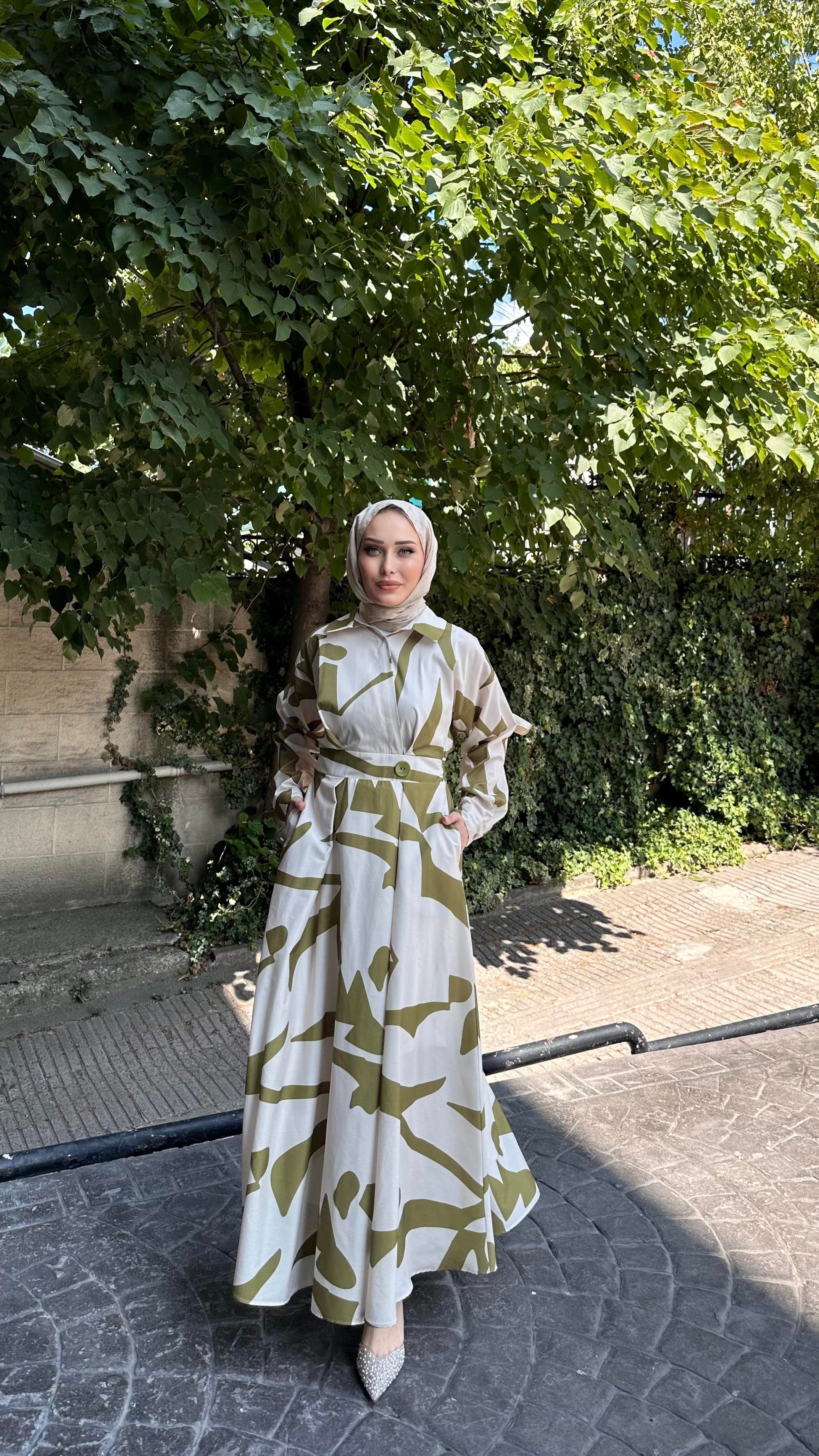 Cep Detay Poplin Elbise YEŞİL