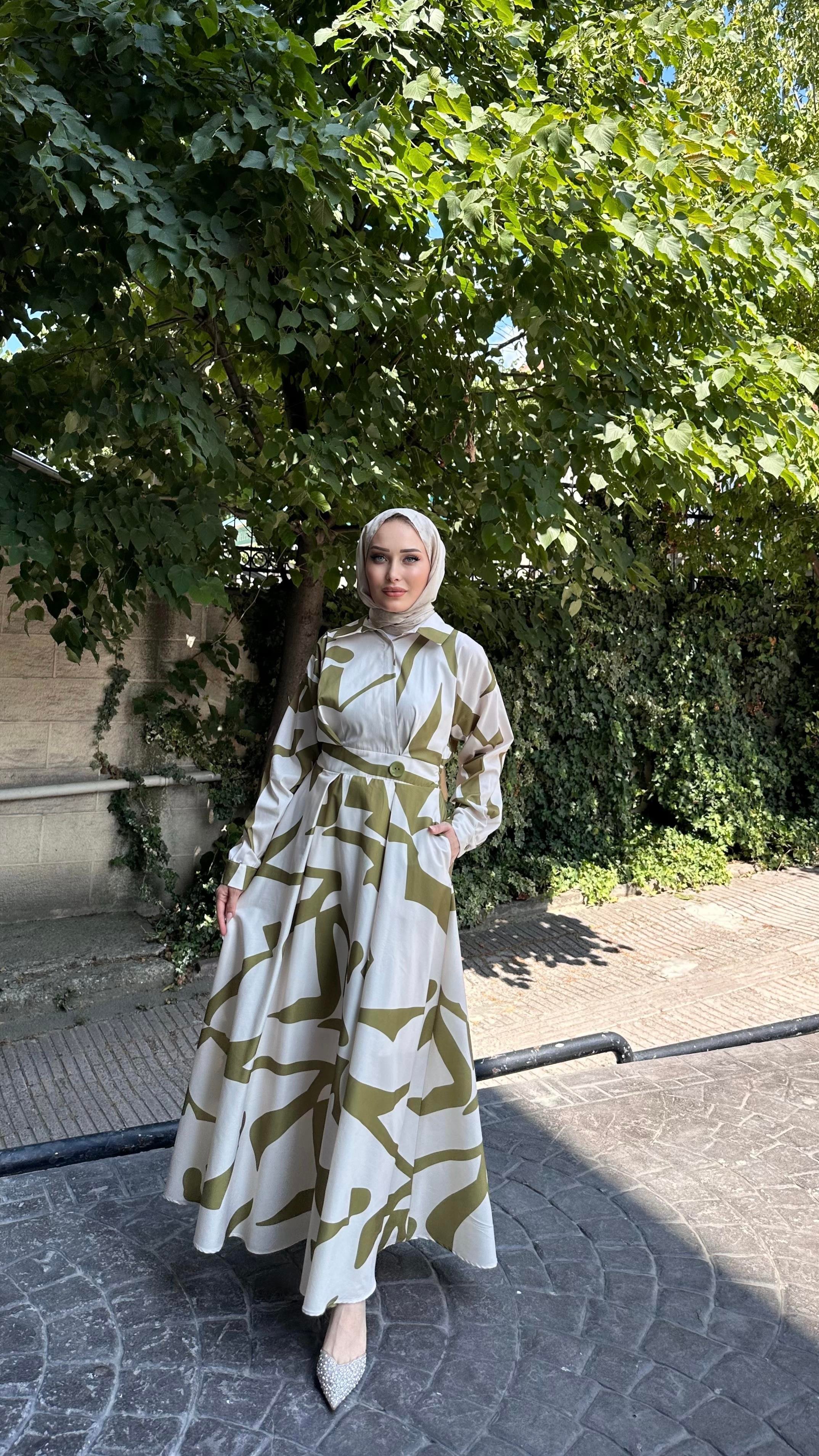 Cep Detay Poplin Elbise YEŞİL