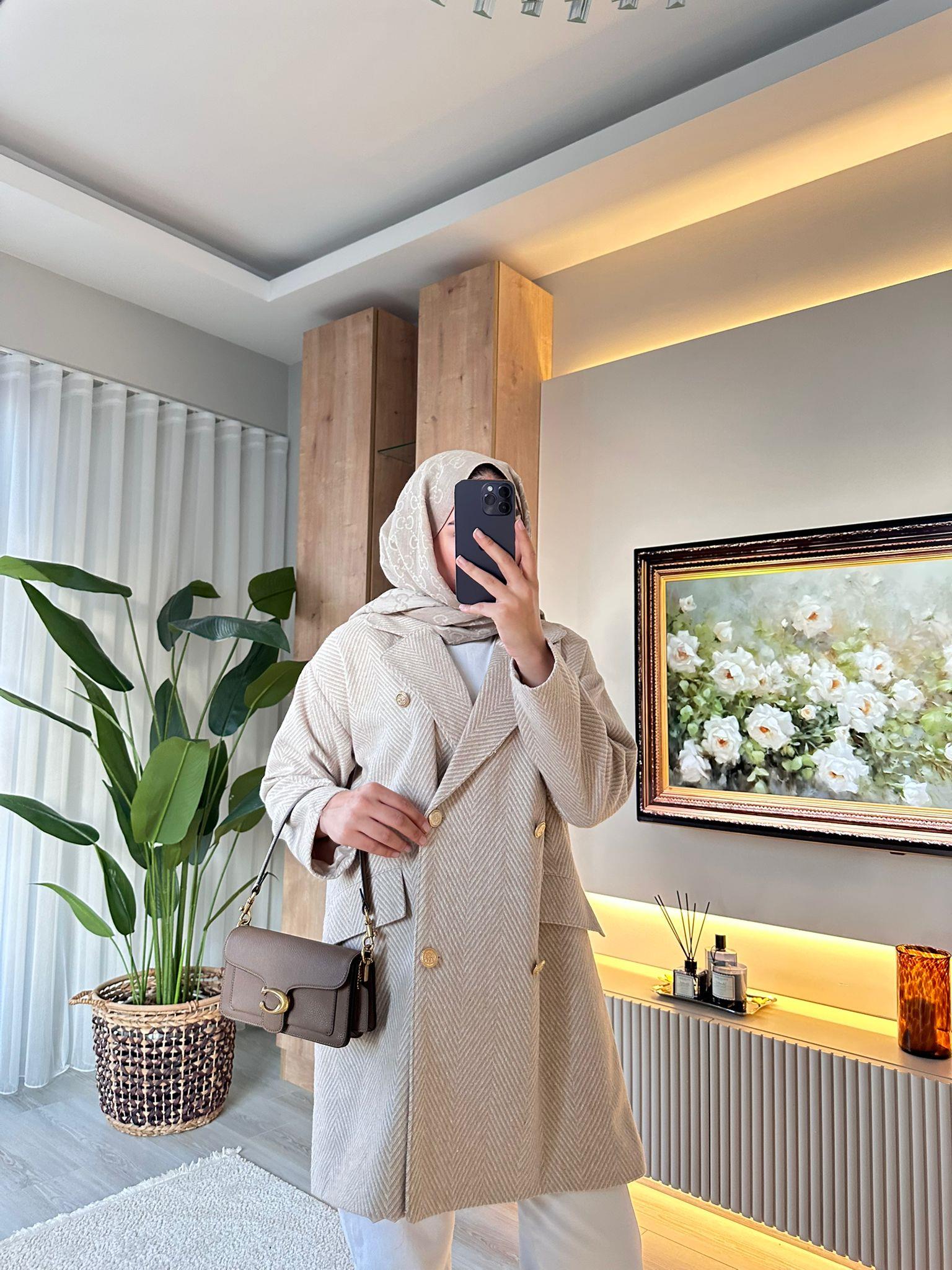 Çizgi Desen Kaban BEJ