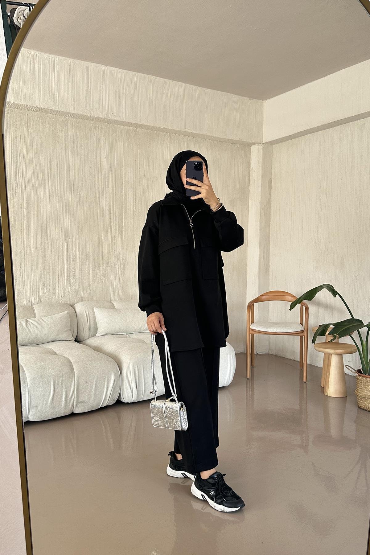 Farah Soft Dokulu Eşofman Takım SİYAH