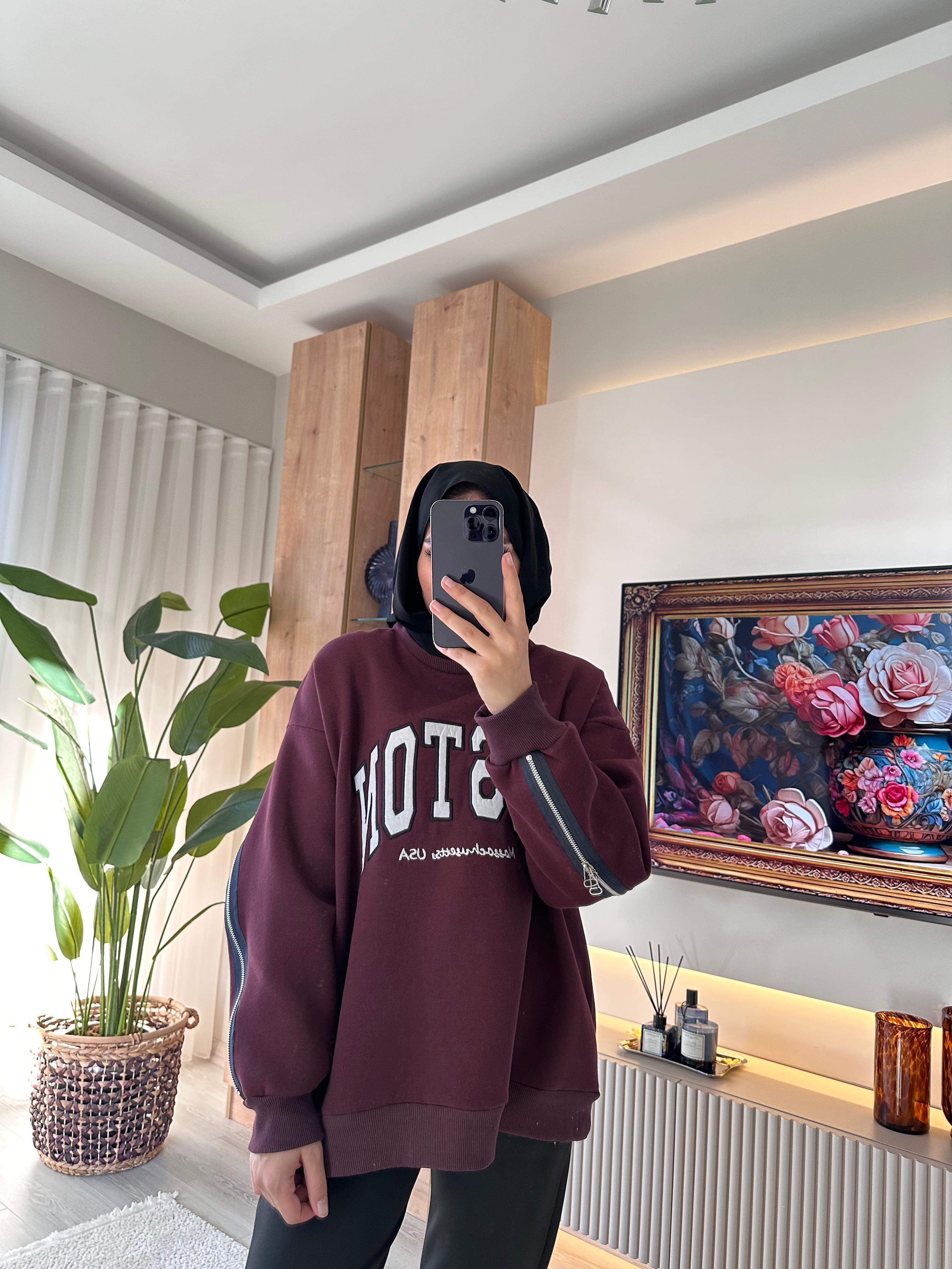 Fermuar Detaylı Sweat BORDO