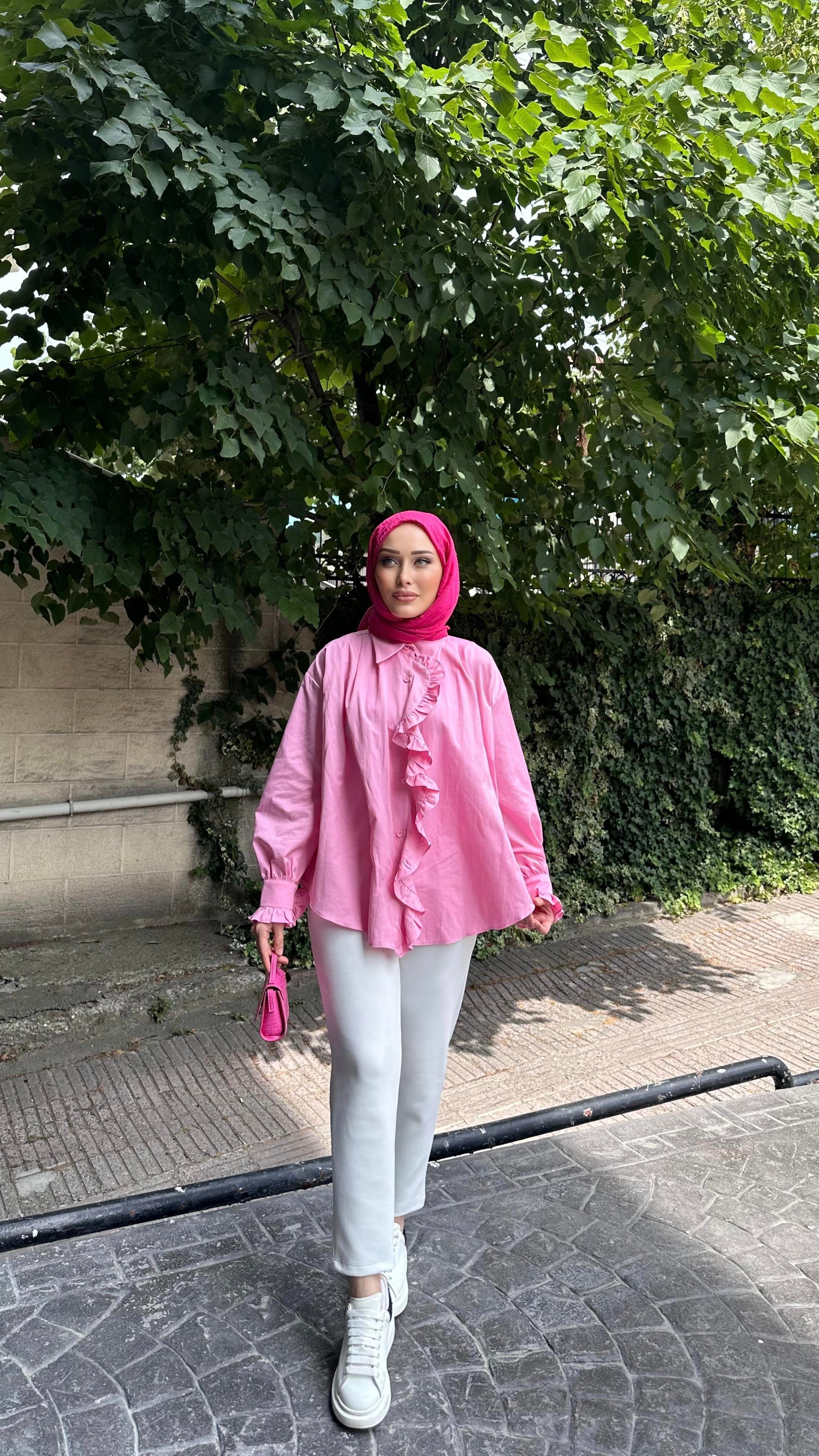 Fırfır Detay Poplin Tunik PEMBE