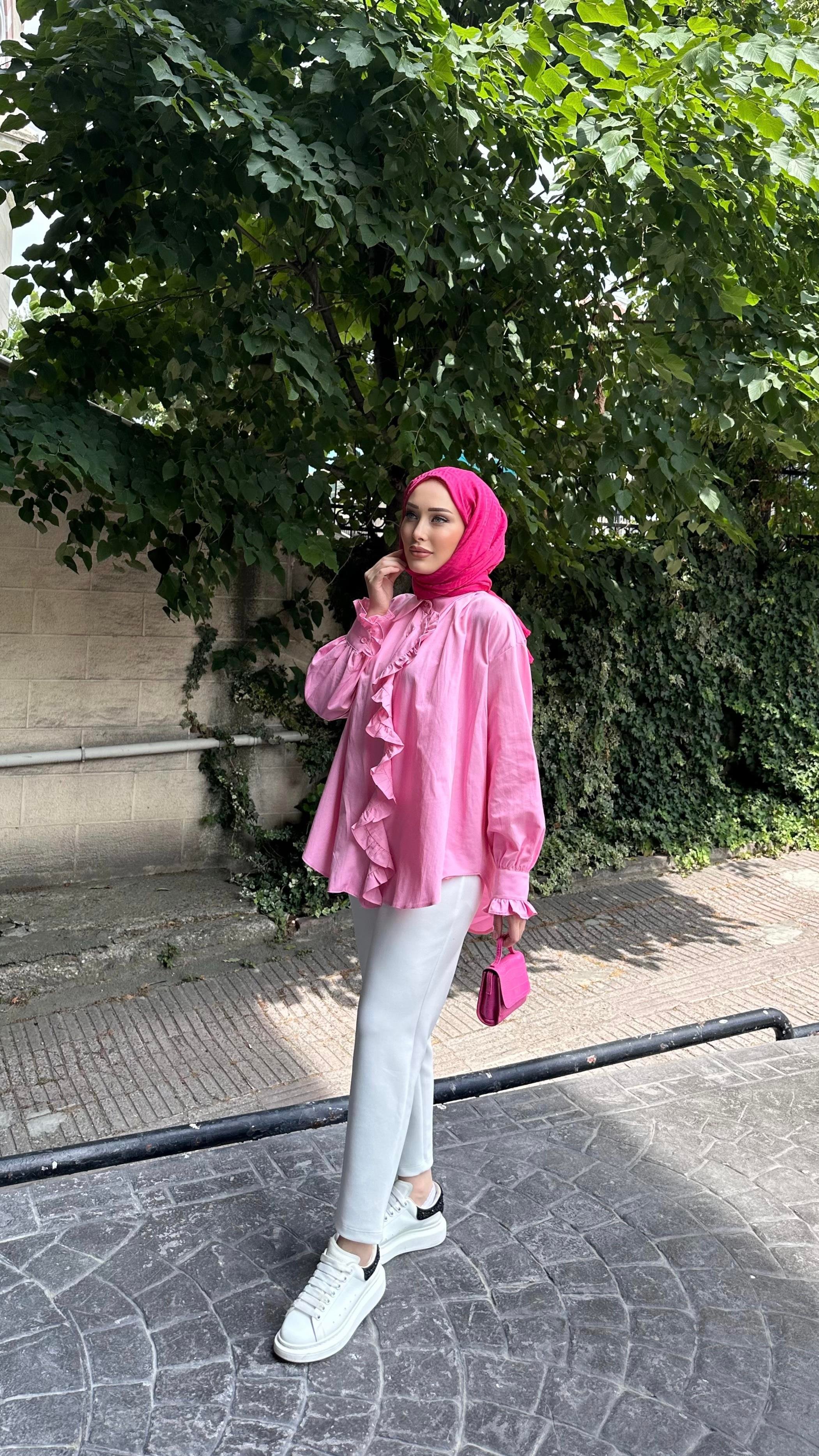 Fırfır Detay Poplin Tunik PEMBE