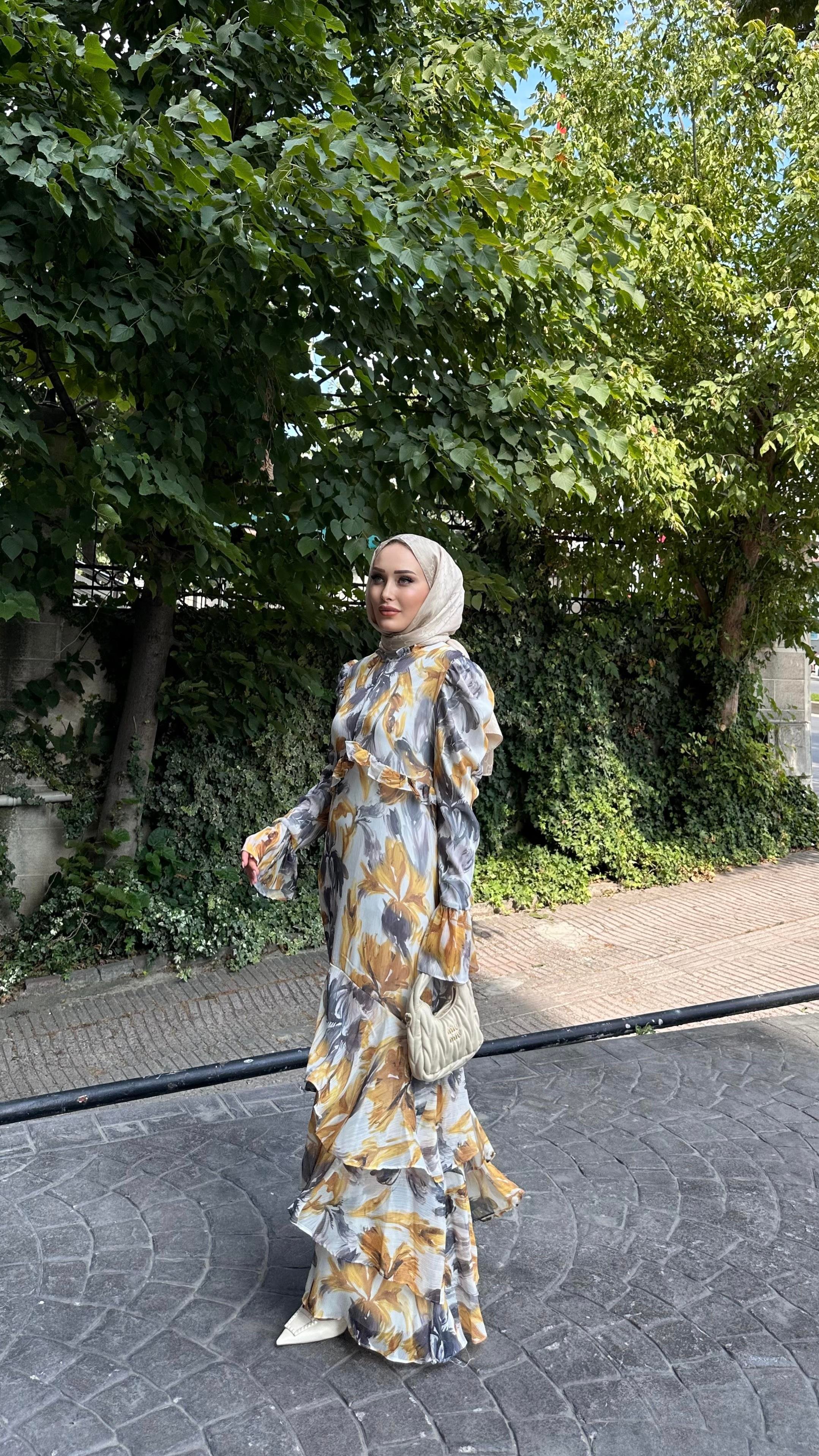 Flowers Tasarım Elbise GOLD