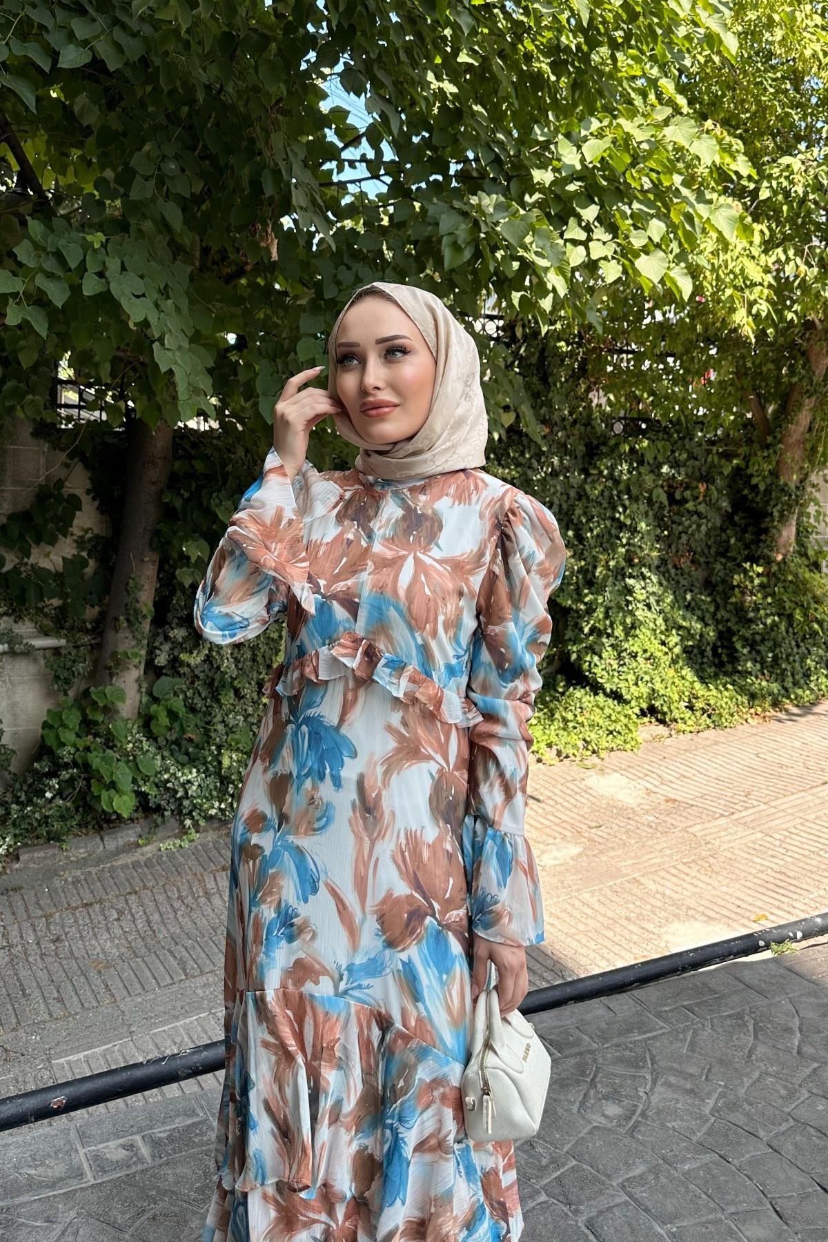 Flowers Tasarım Elbise MAVİ