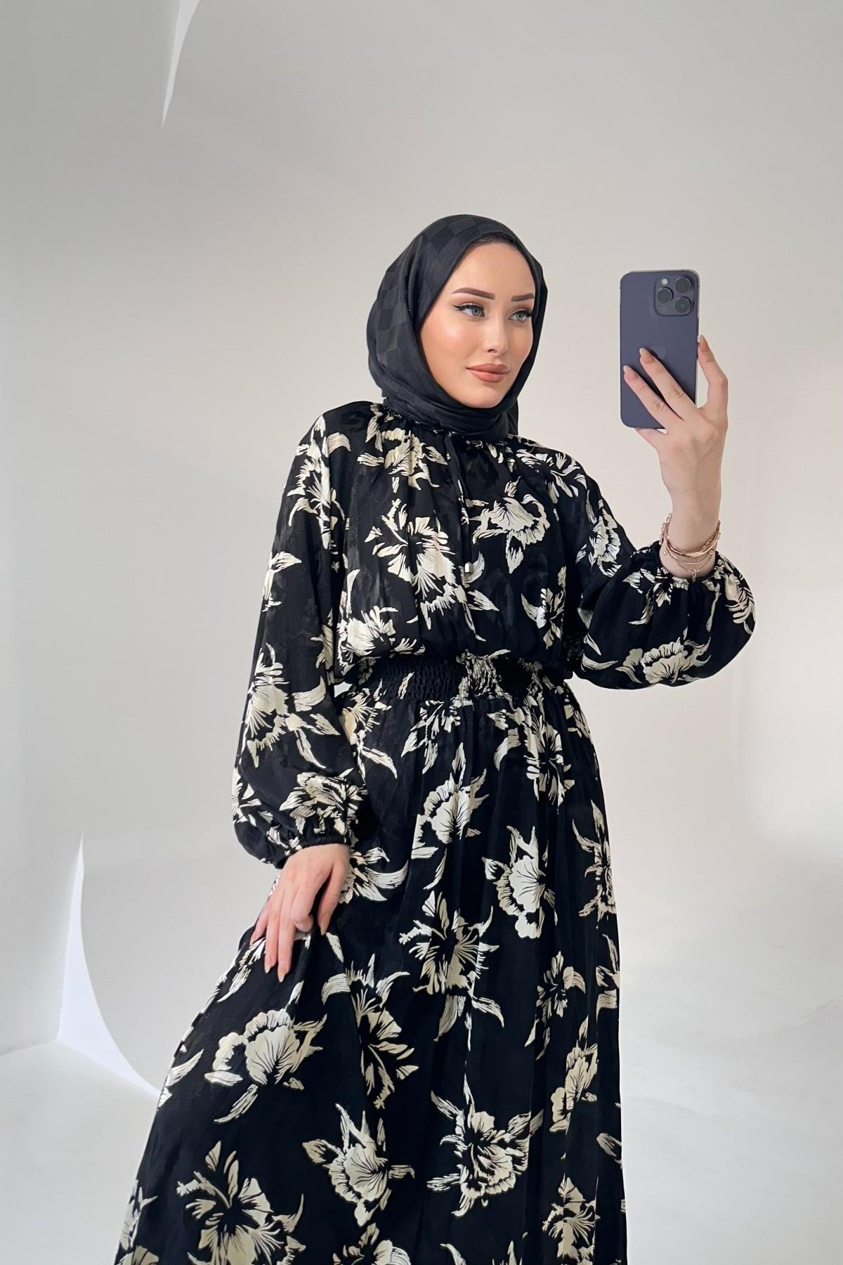 Fressia Bel Detay Viskon Elbise SİYAH