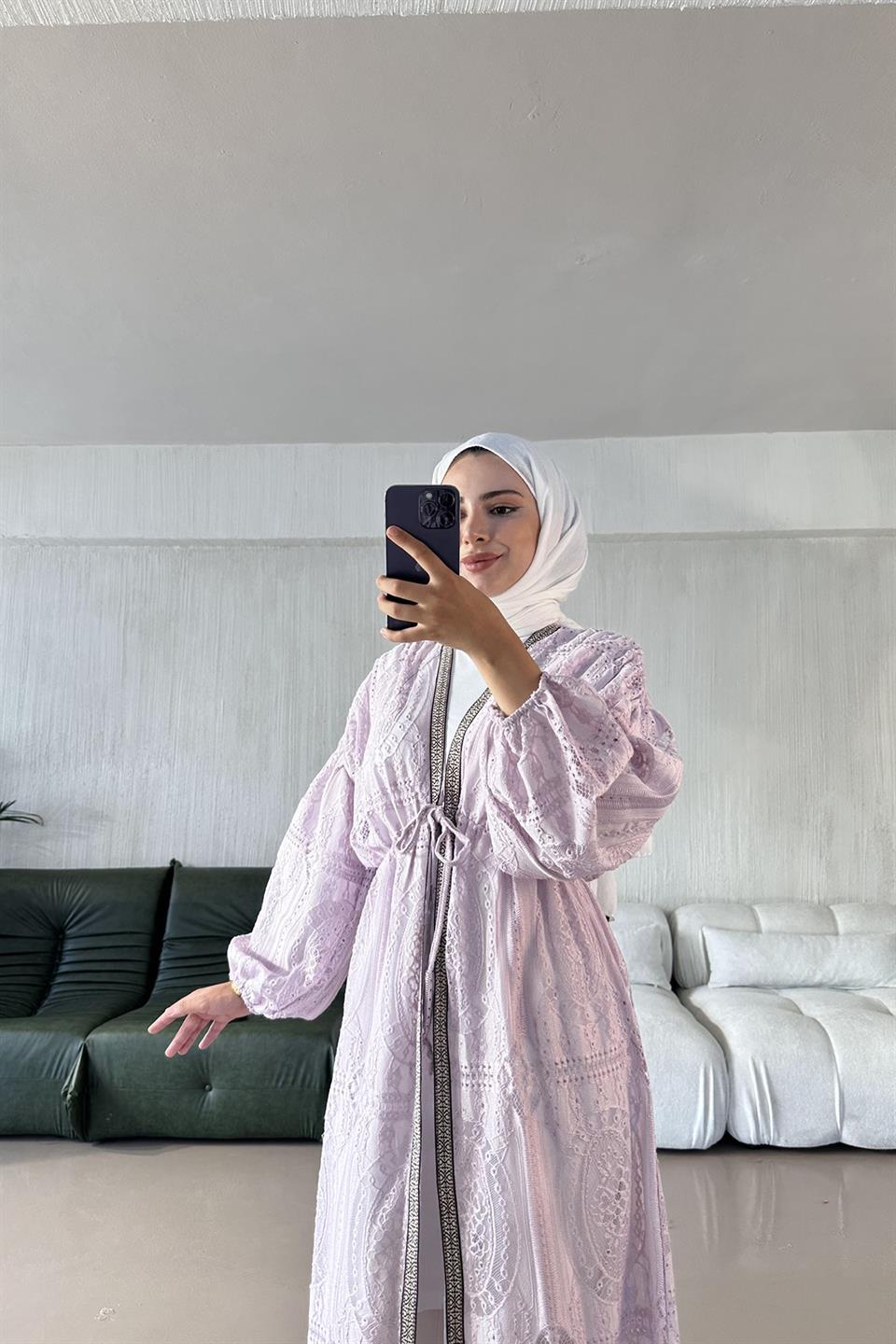 Güpürlü Dantel Kimono PEMBE