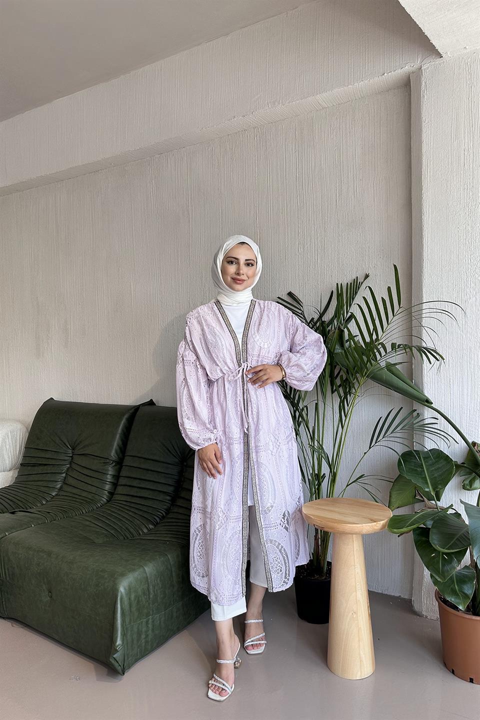 Güpürlü Dantel Kimono PEMBE