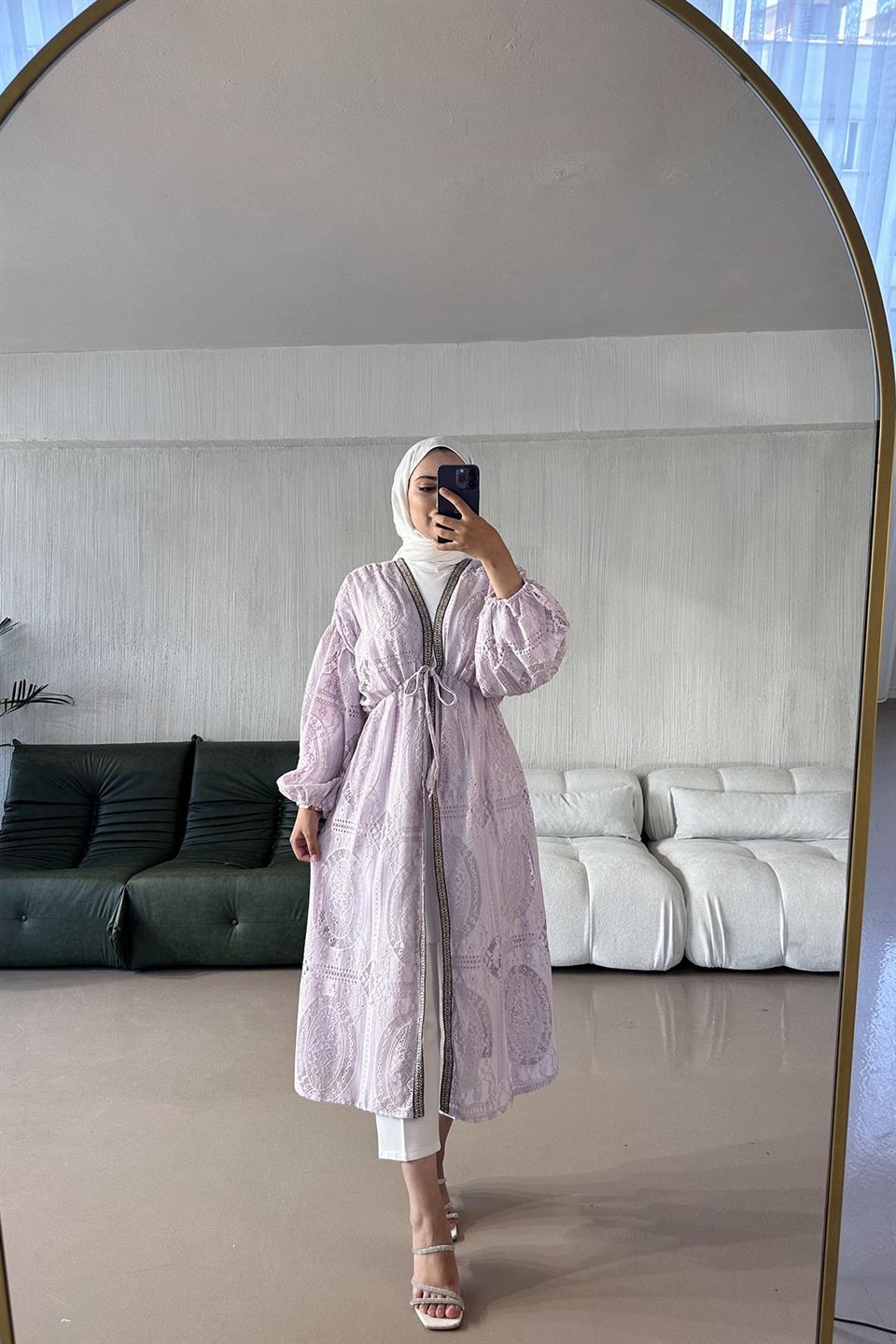 Güpürlü Dantel Kimono PEMBE