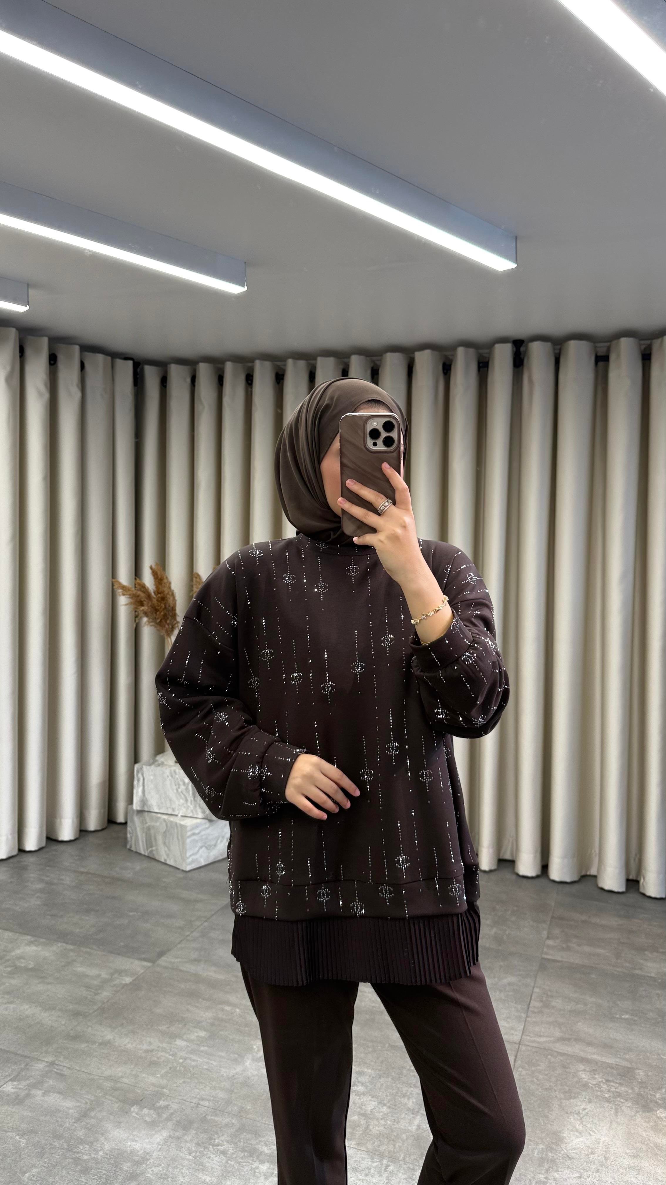 Işıltılı Sweat Kahve