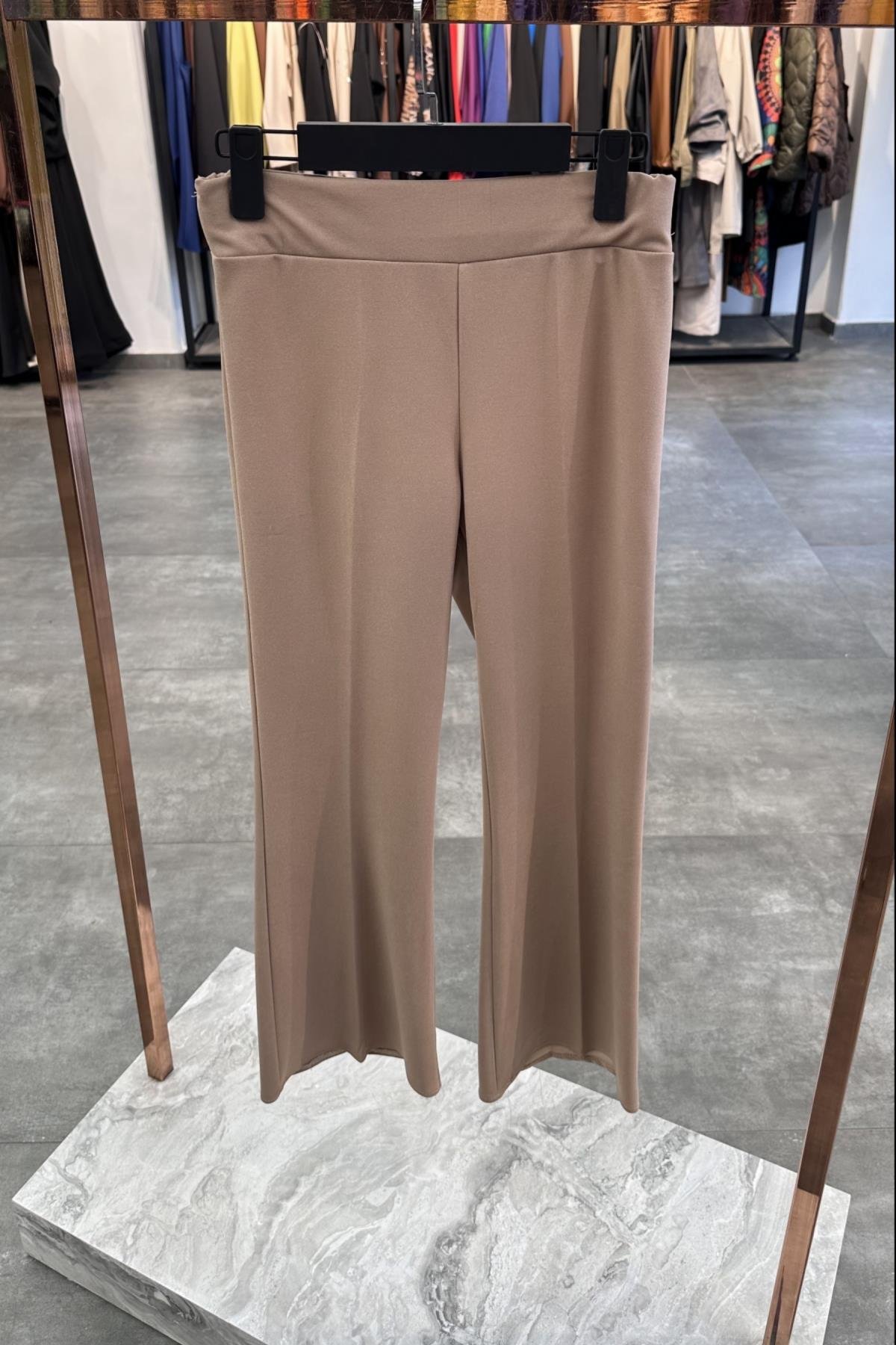 İspanyol Paça Krep Pantolon VİZON