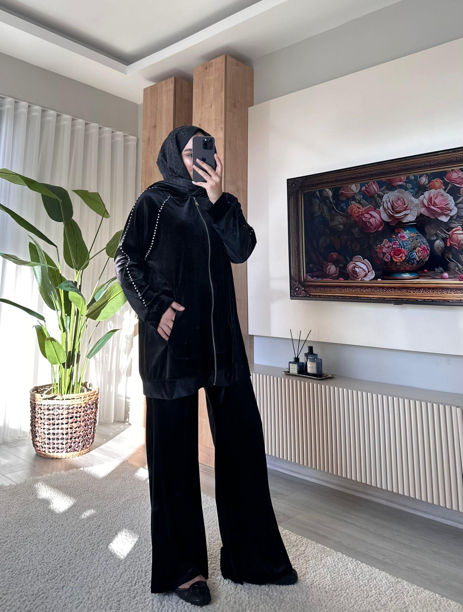 Kadife Spor Takım Siyah