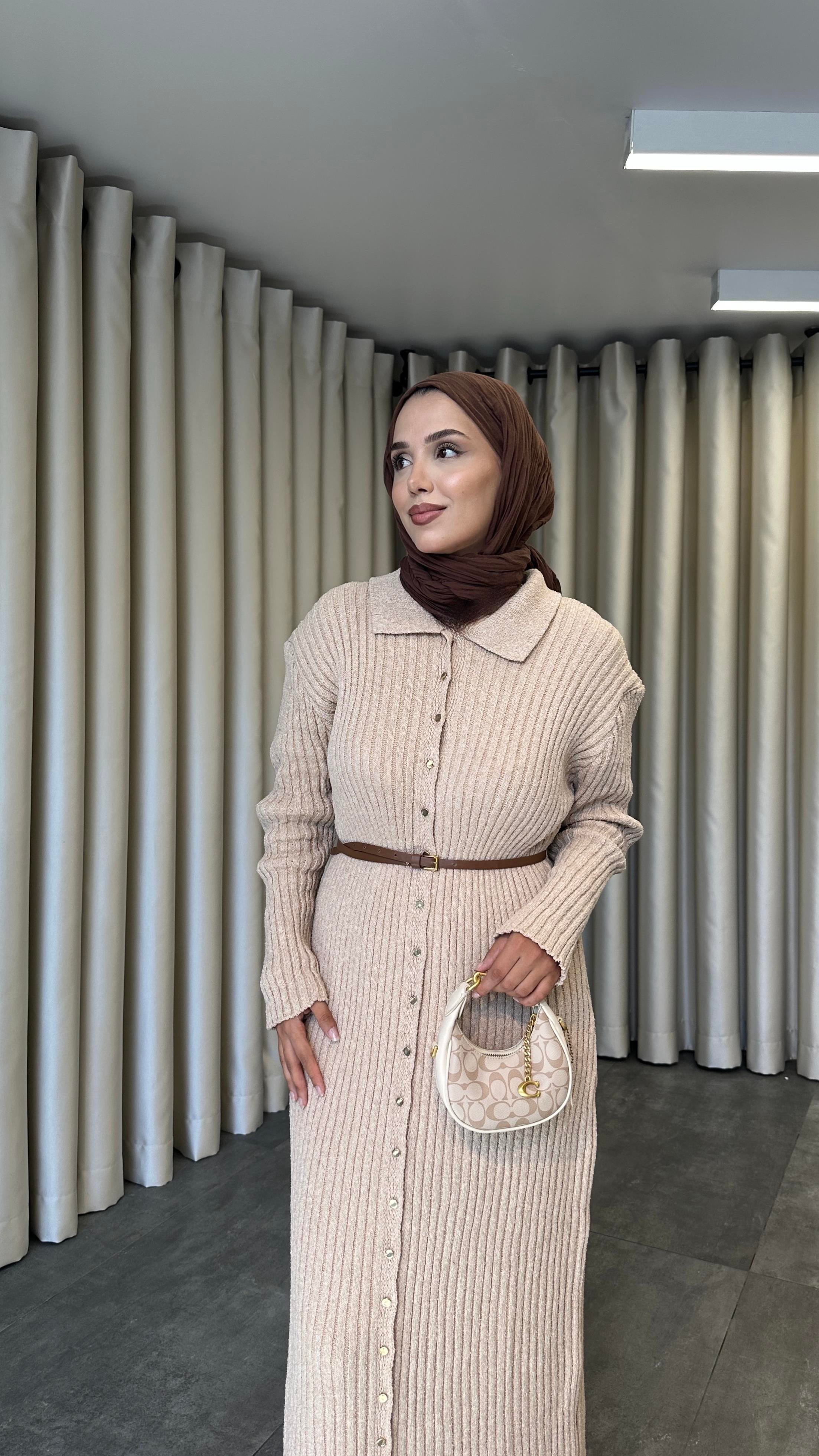 Leysa Düğmeli İpli Elbise Krem