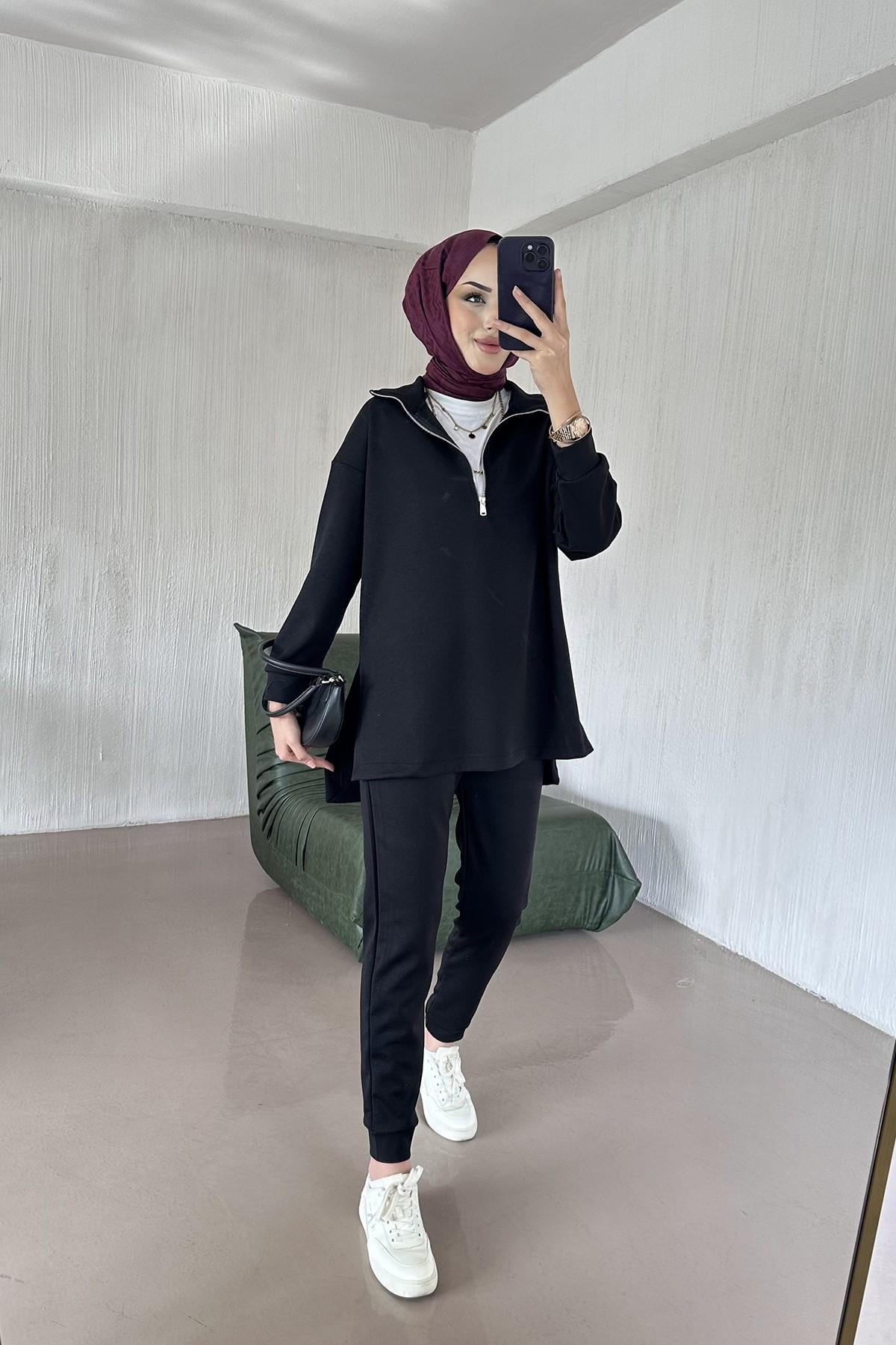 Marla Paçası Lastikli Eşofman Takım SİYAH