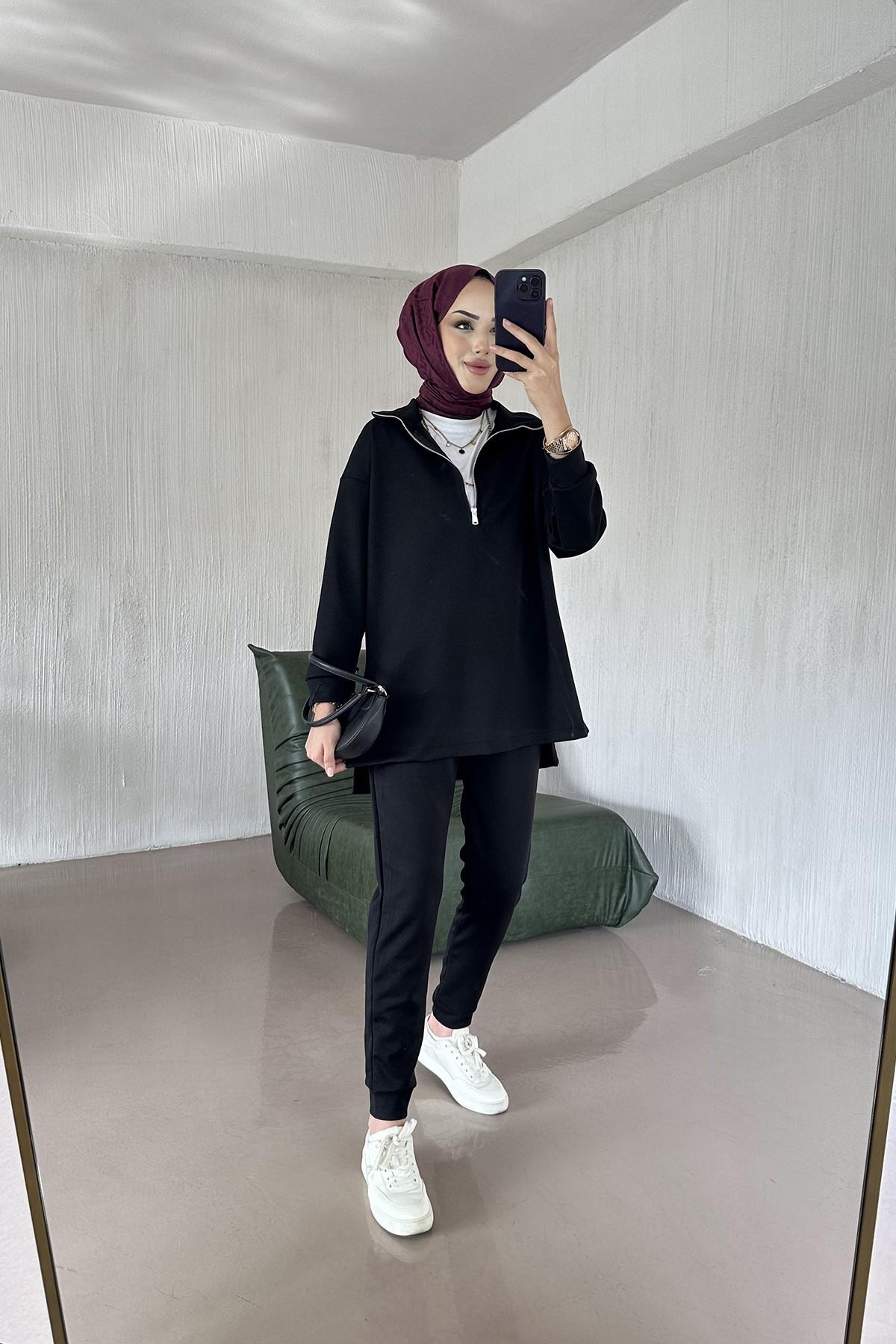 Marla Paçası Lastikli Eşofman Takım SİYAH