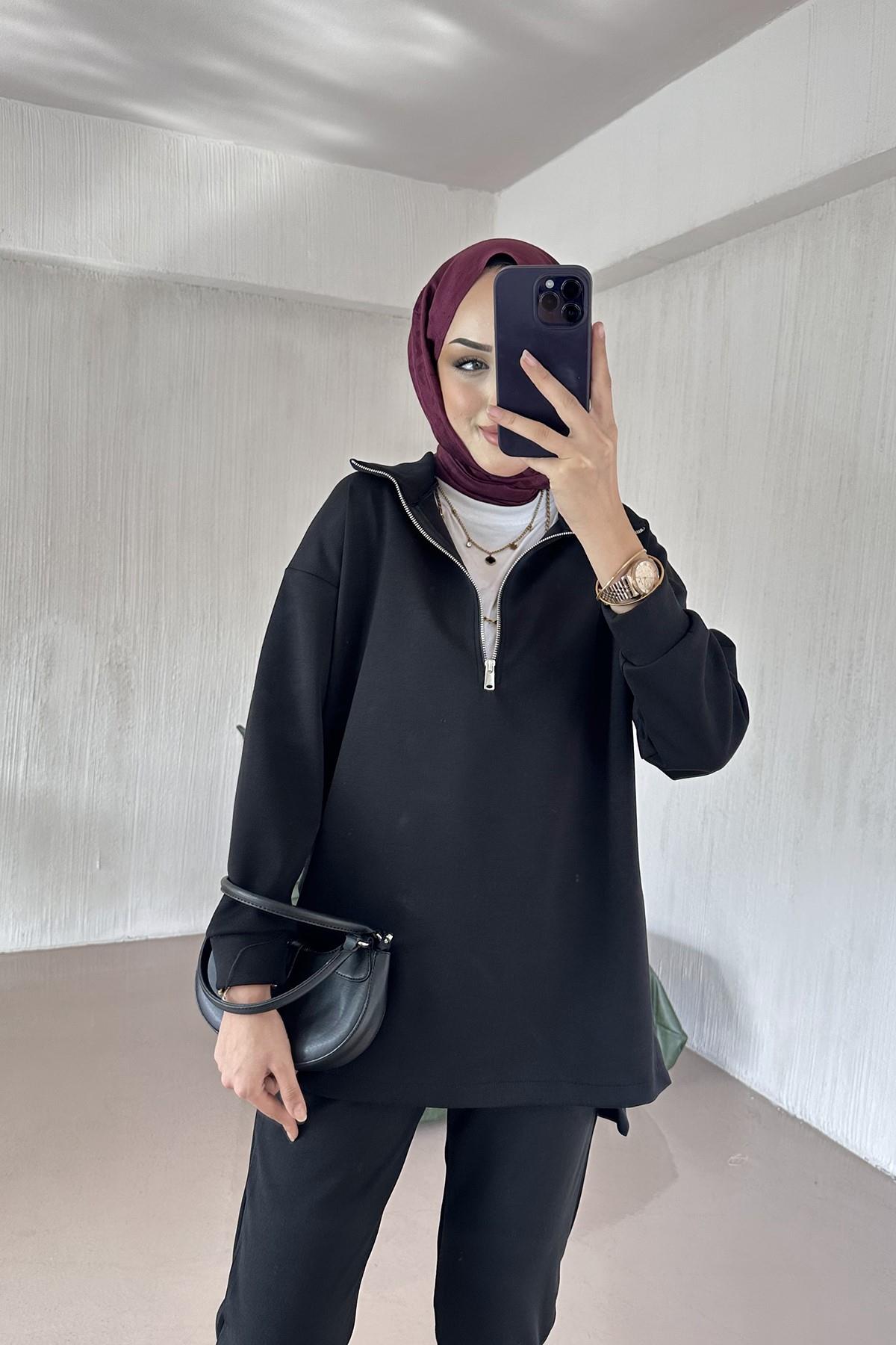 Marla Paçası Lastikli Eşofman Takım SİYAH