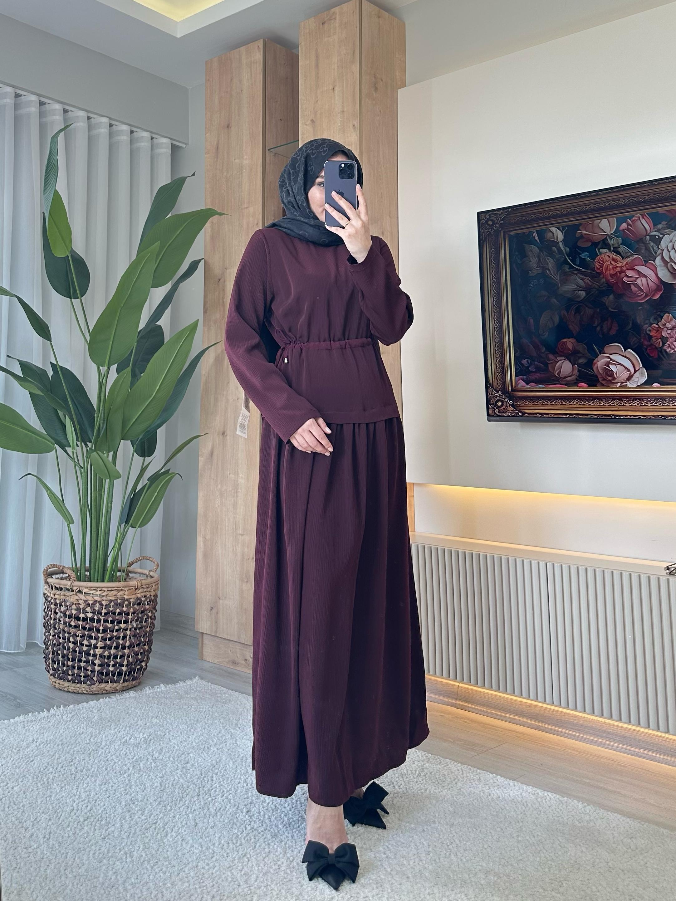 Mery Krep Elbise Bordo