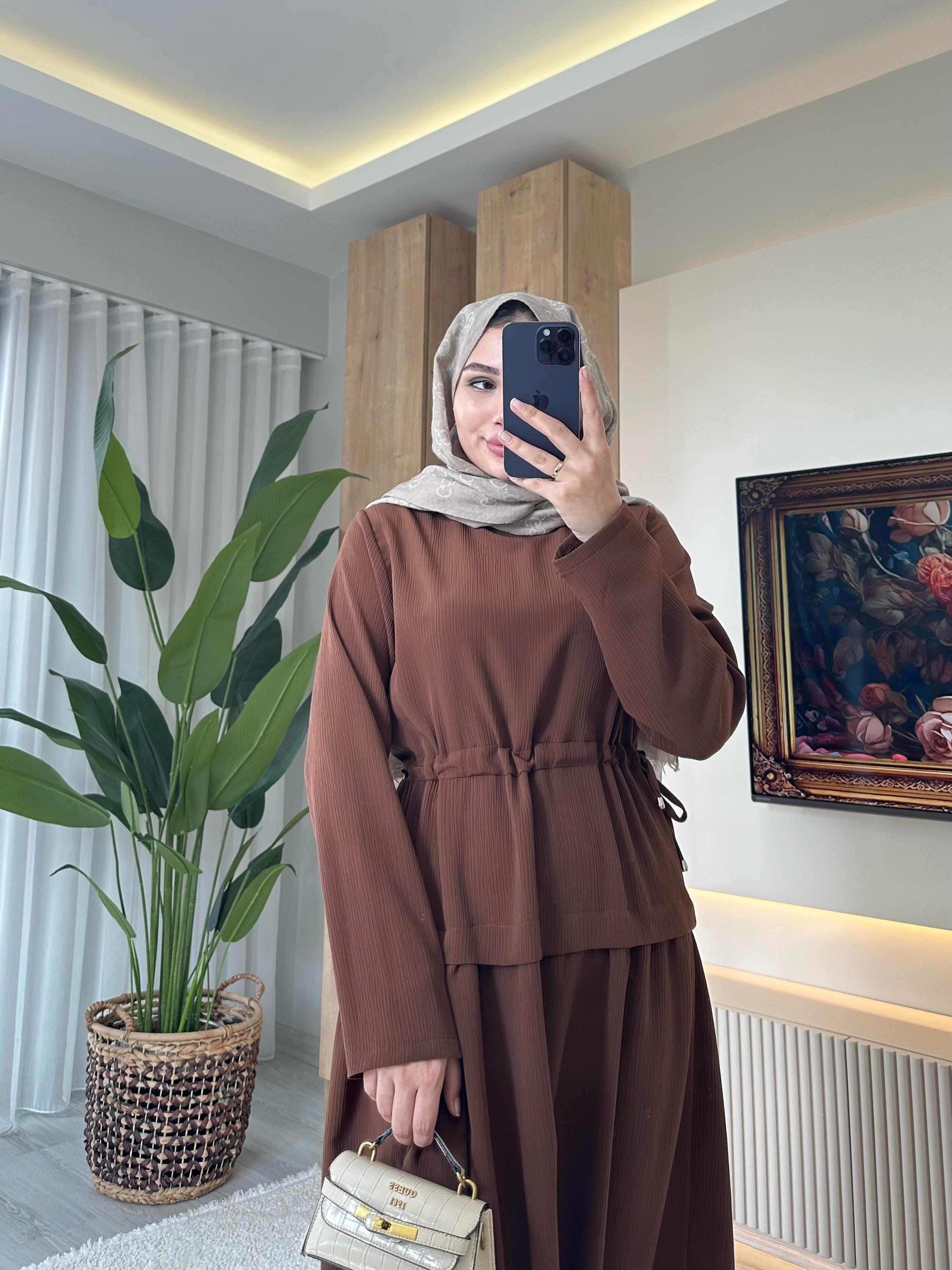 Mery Krep Elbise Kahverengi