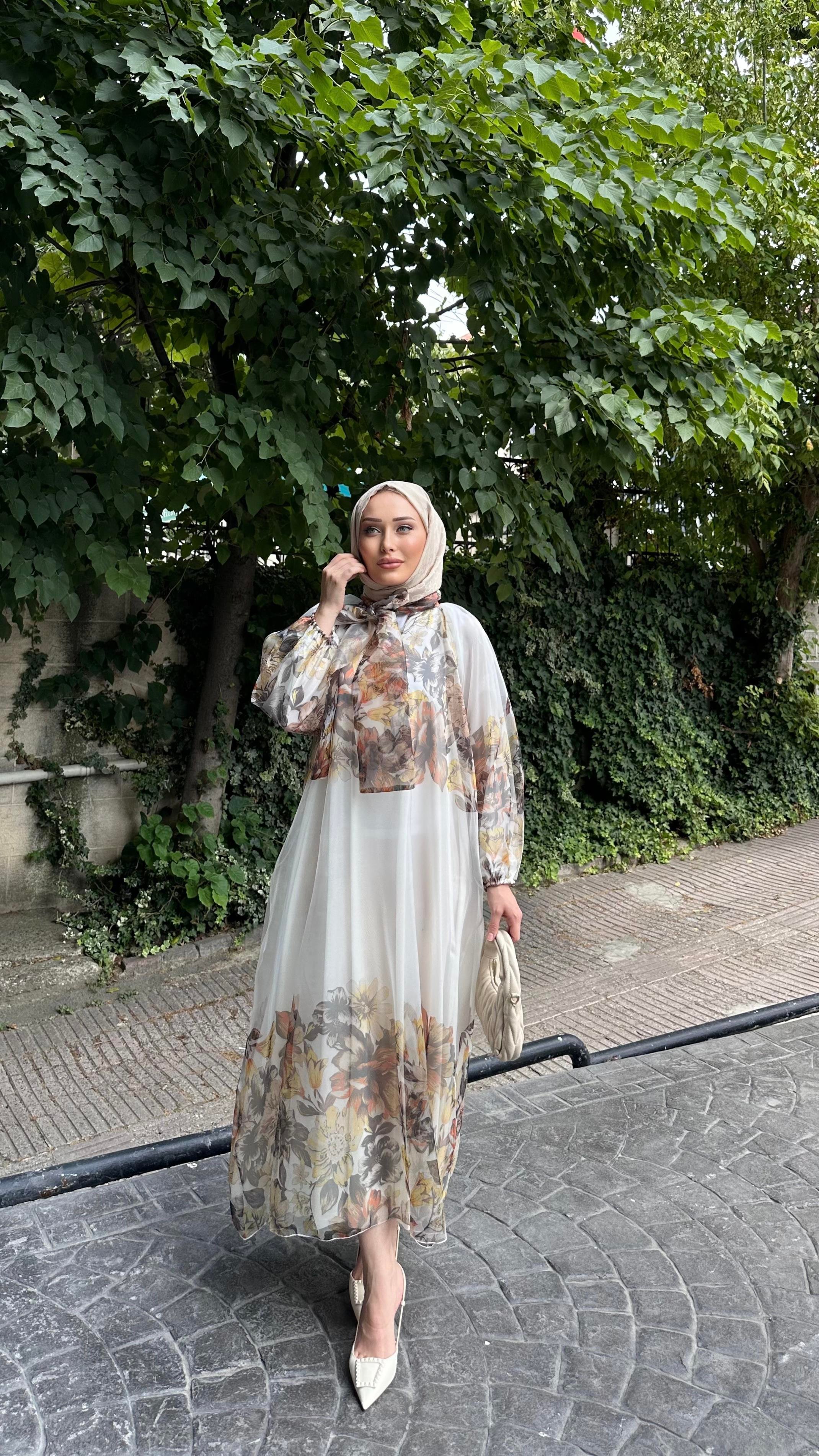 Organze Çiçek Detay Elbise BEYAZ