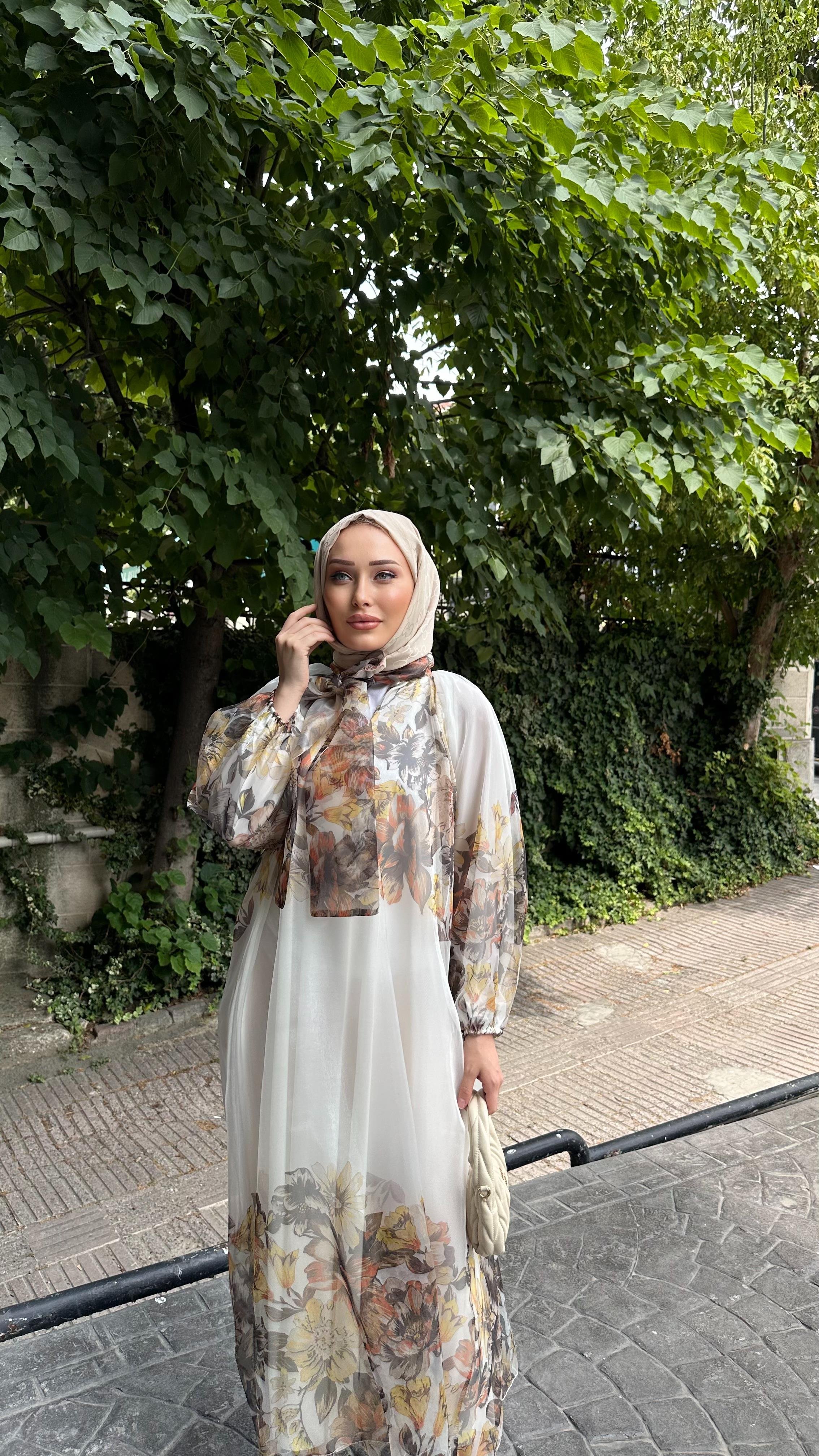 Organze Çiçek Detay Elbise BEYAZ