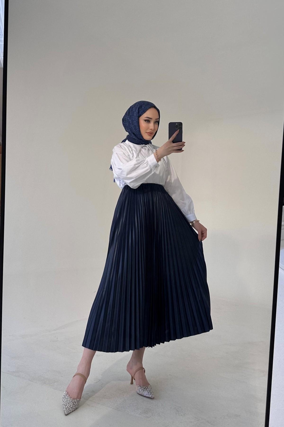 Piliseli Etek LACİVERT