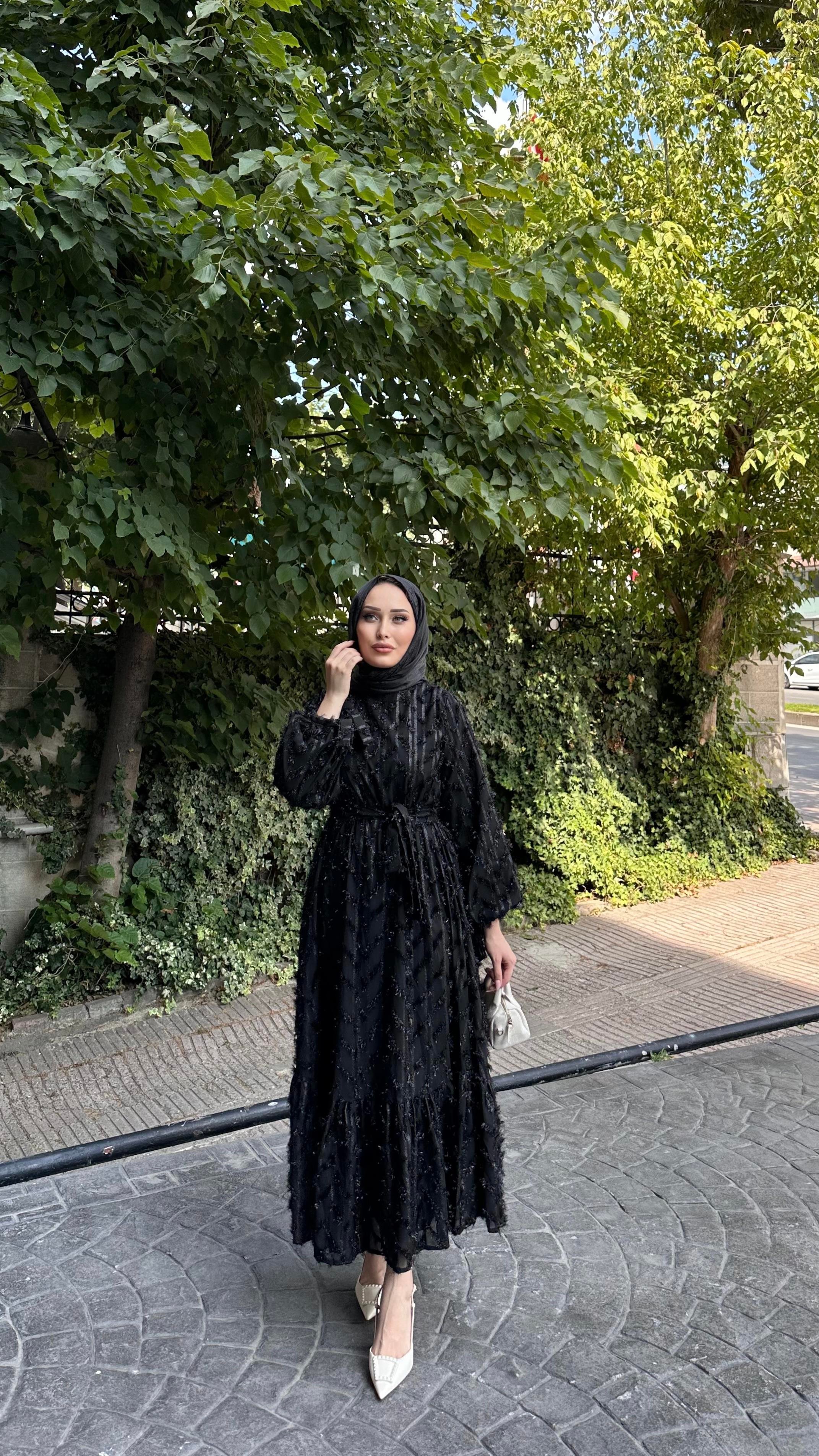 Saçaklı Parlak Elbise SİYAH