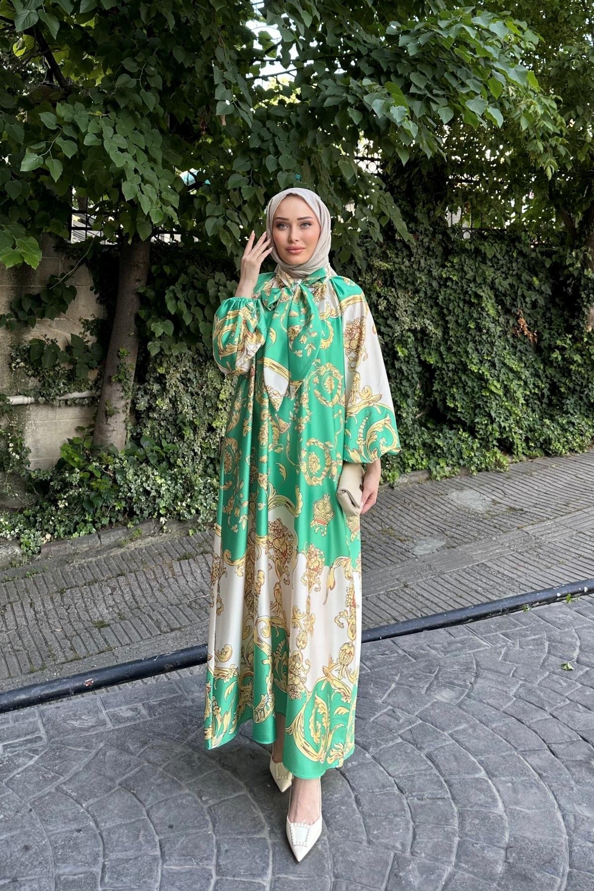 Şal Yaka Luxury Elbise YEŞİL