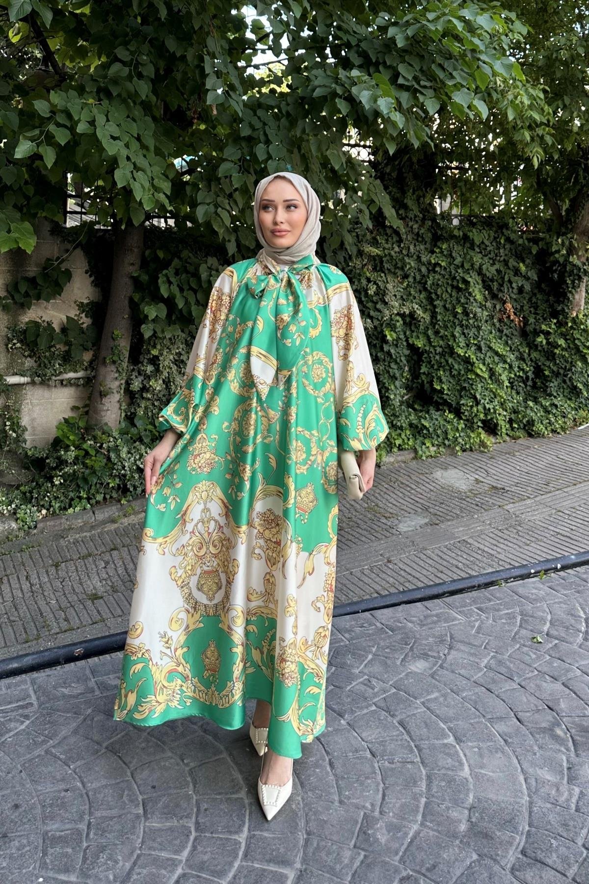 Şal Yaka Luxury Elbise YEŞİL