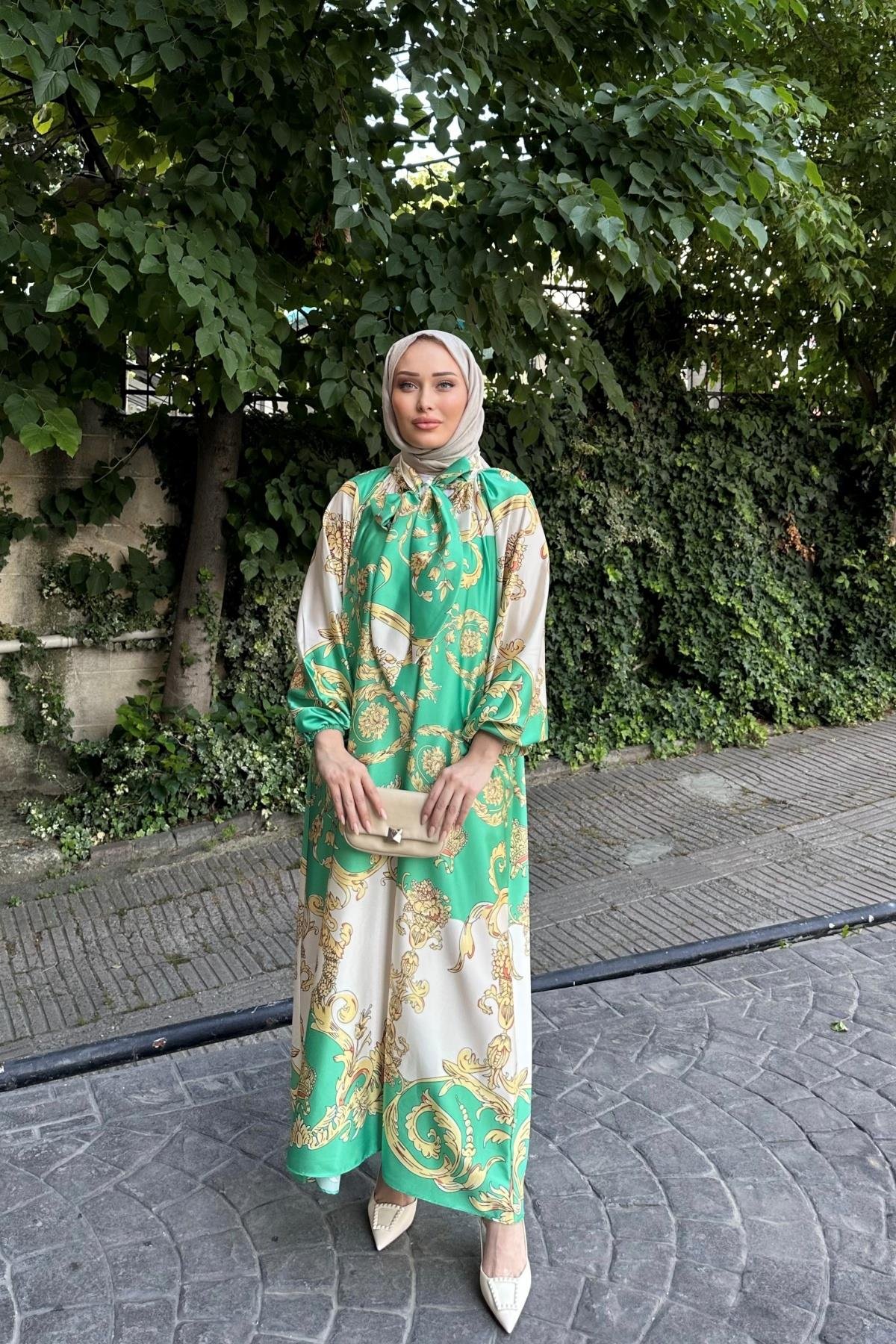 Şal Yaka Luxury Elbise YEŞİL