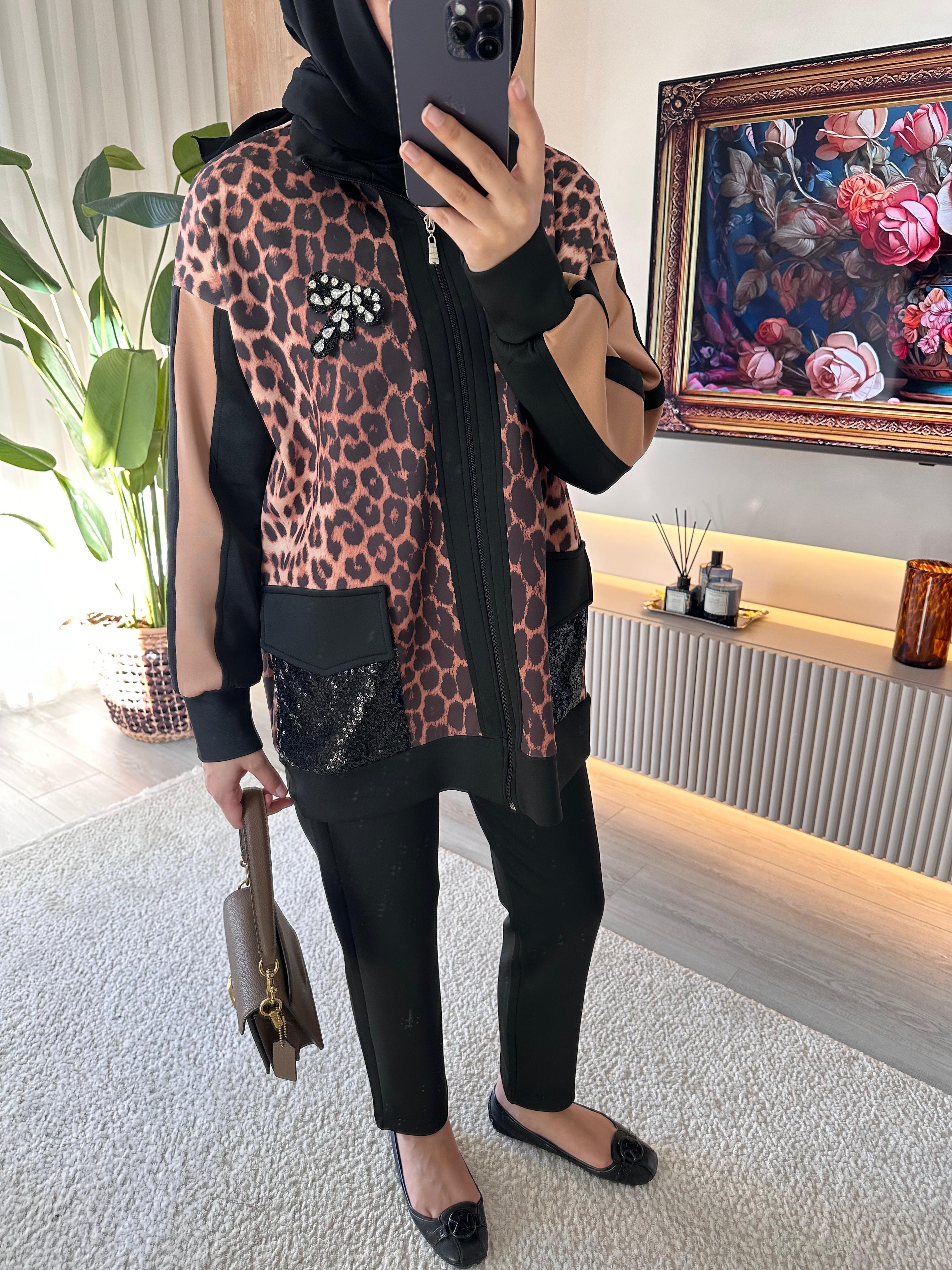 Star Leopar Desen Scuba Takım SİYAH