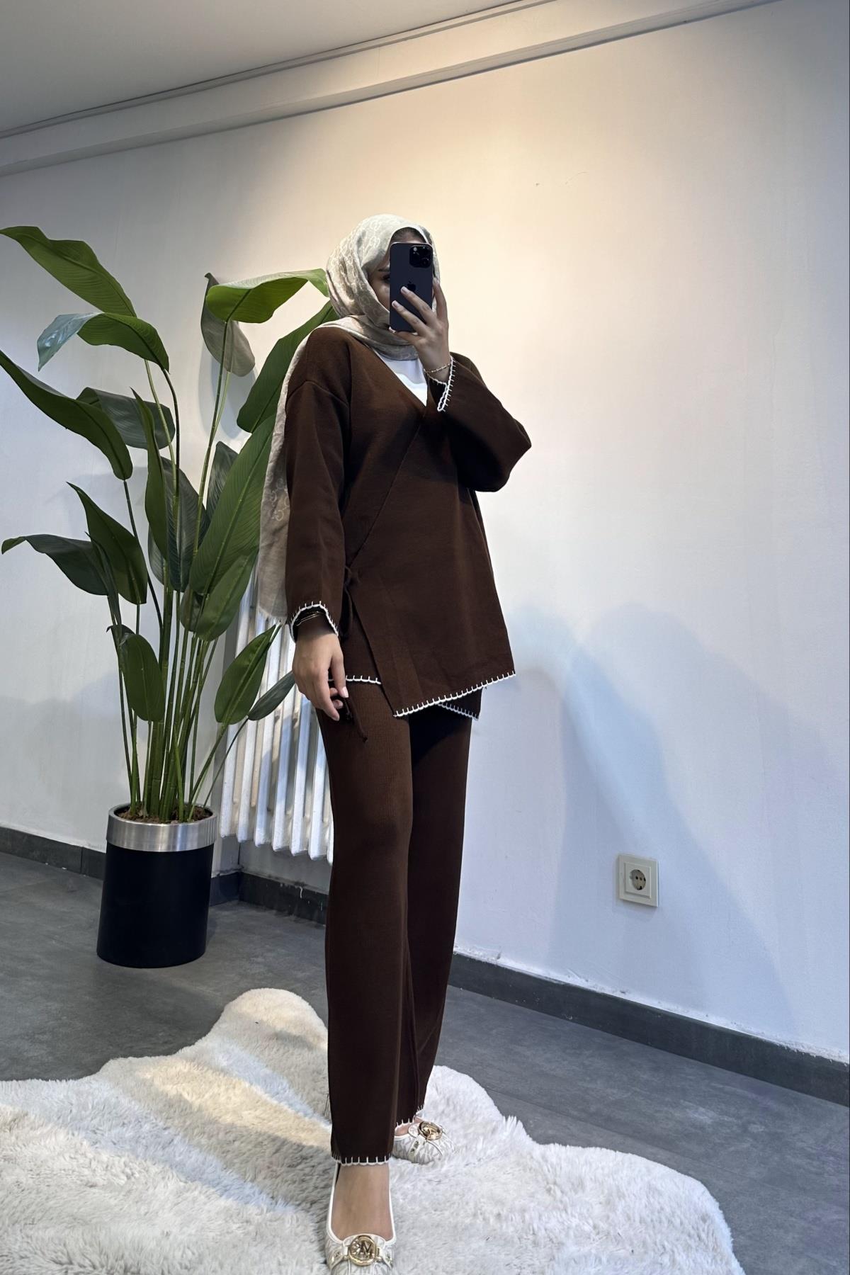 Triko Kimono Takım KAHVERENGİ